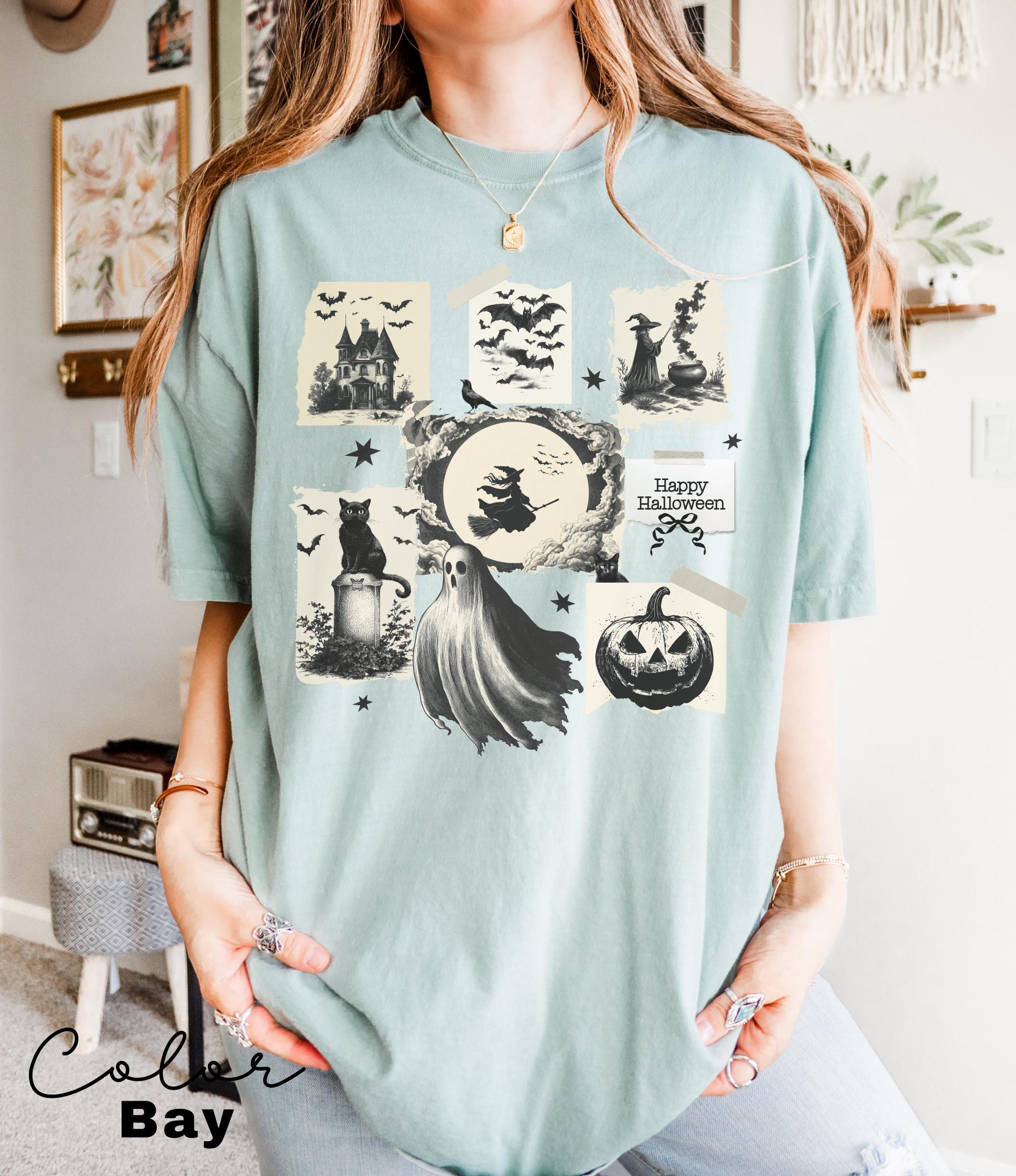 Halloween Collage Comfort Colors Shirt, Retro Halloween Tshirt, Vintage Oversized Halloween Aesthetic Tee, Women's Halloween Graphic Tee