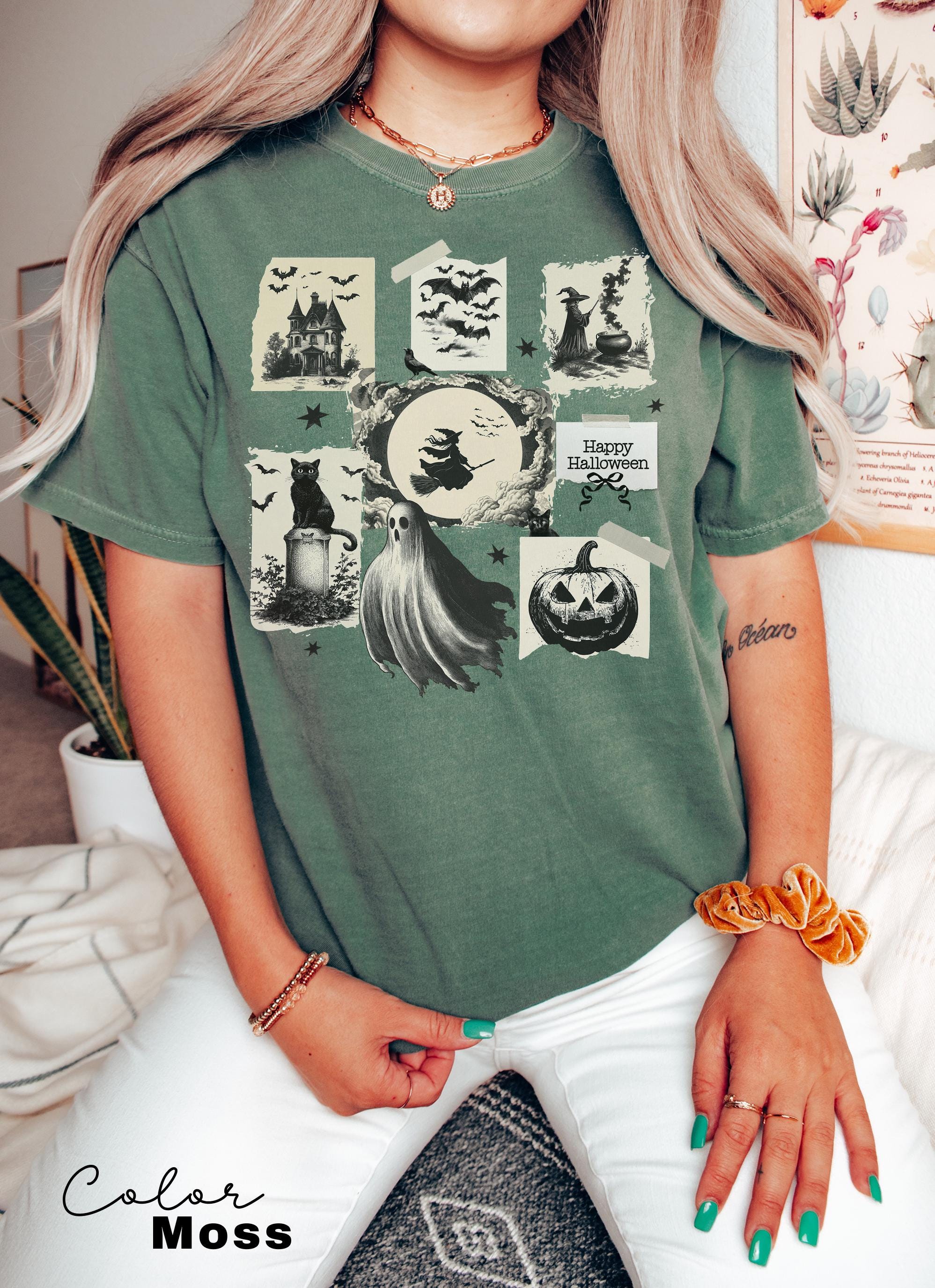 Halloween Collage Comfort Colors Shirt, Retro Halloween Tshirt, Vintage Oversized Halloween Aesthetic Tee, Women's Halloween Graphic Tee