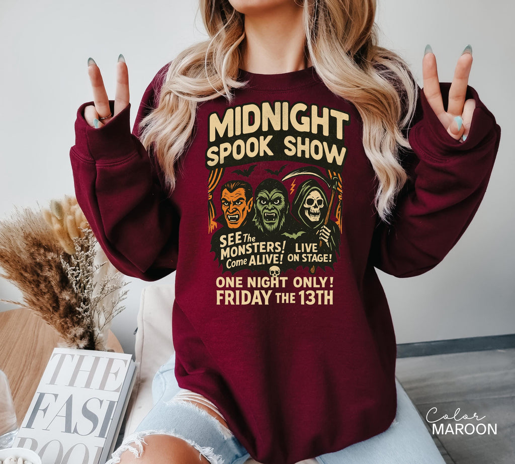 Halloween Spook Show Monster Sweatshirt, Retro Halloween Crewneck, Nostalgic Halloween, Trendy Halloween, Vintage Halloween, Monster Vampire