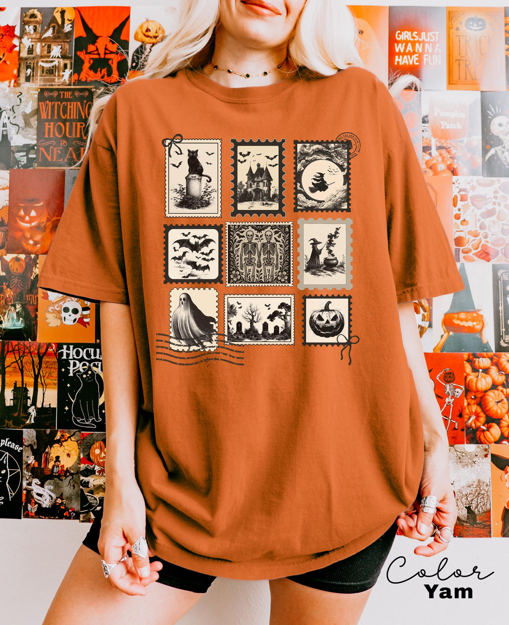 Halloween Cute Pumpkin Cat Shirt, Spooky Halloween Stamp Shirt, Retro Tee, Comfort Colors, Fall Spooky Cat, Witch Ghost Black Cat