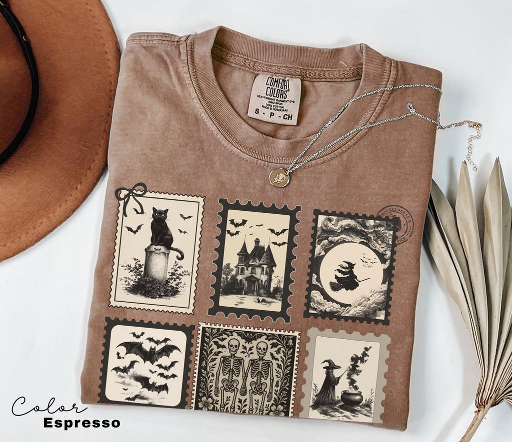 Halloween Cute Pumpkin Cat Shirt, Spooky Halloween Stamp Shirt, Retro Tee, Comfort Colors, Fall Spooky Cat, Witch Ghost Black Cat