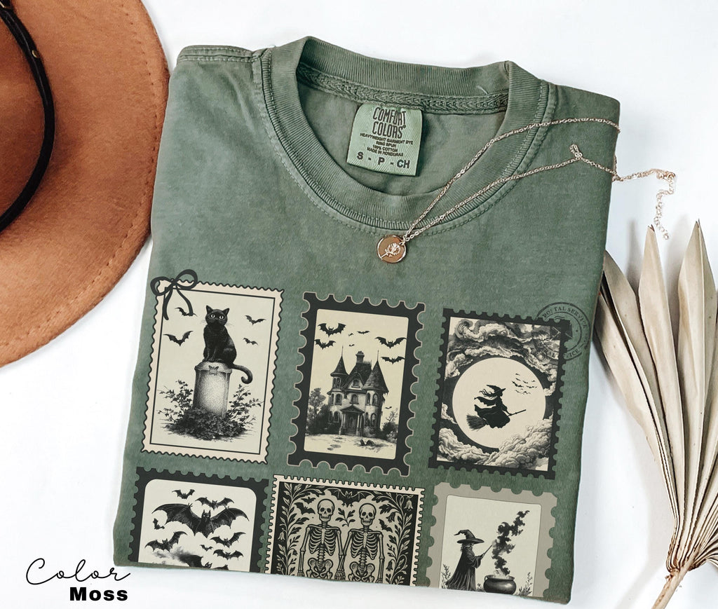 Halloween Cute Pumpkin Cat Shirt, Spooky Halloween Stamp Shirt, Retro Tee, Comfort Colors, Fall Spooky Cat, Witch Ghost Black Cat