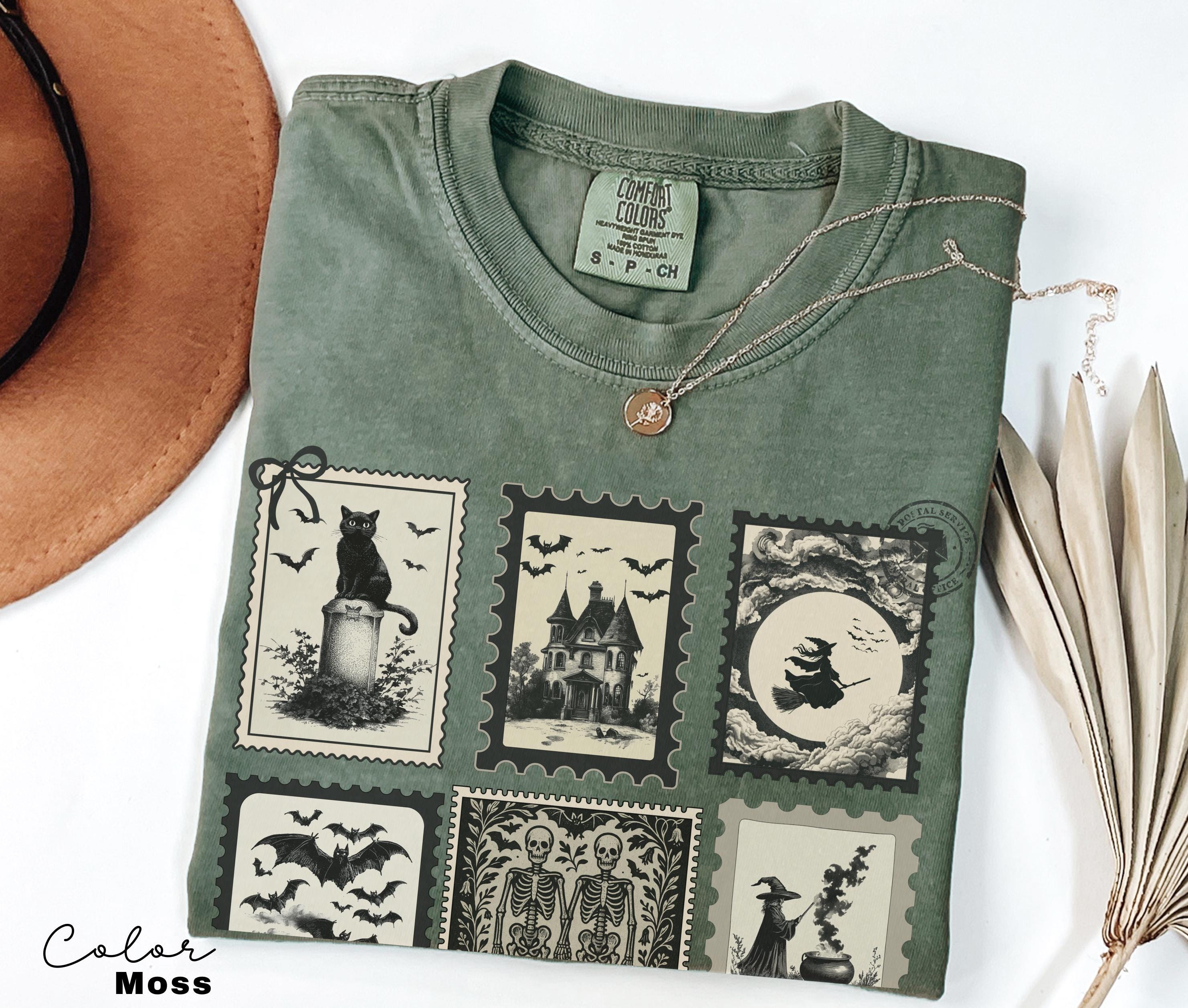 Halloween Cute Pumpkin Cat Shirt, Spooky Halloween Stamp Shirt, Retro Tee, Comfort Colors, Fall Spooky Cat, Witch Ghost Black Cat