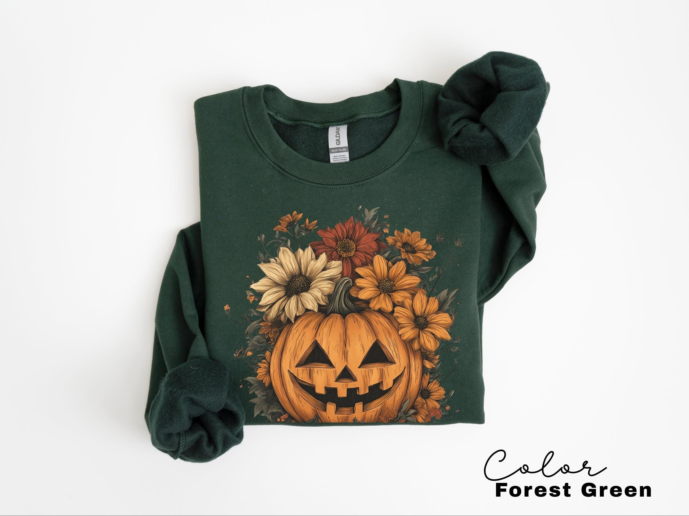 Halloween Pumpkin Sweatshirt, Retro Halloween Crewneck, Spooky Season, Jack O Lantern, Flowers, Fall Floral Sweatshirt,