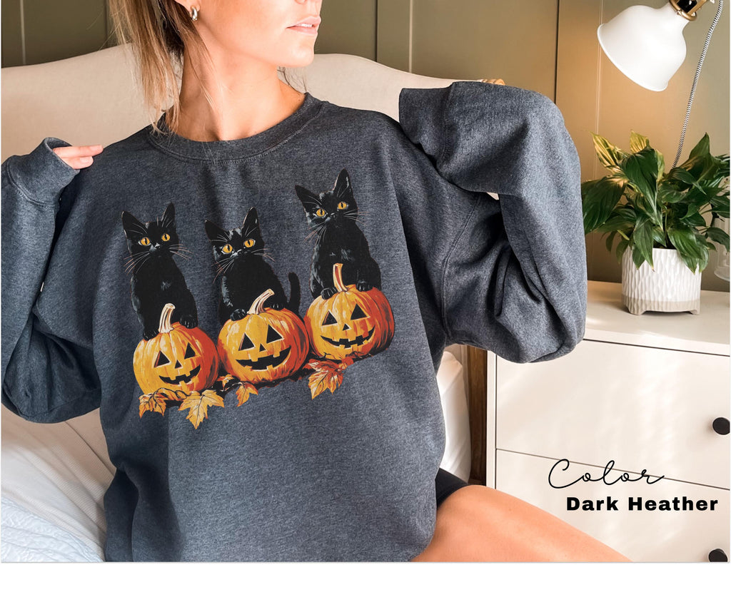 Spooky Cat Halloween Sweatshirt, Vintage 90s Halloween Cat, Retro Cat Crewneck, Pumpkin, Jack O Lantern Black Cat Halloween, Spooky Season