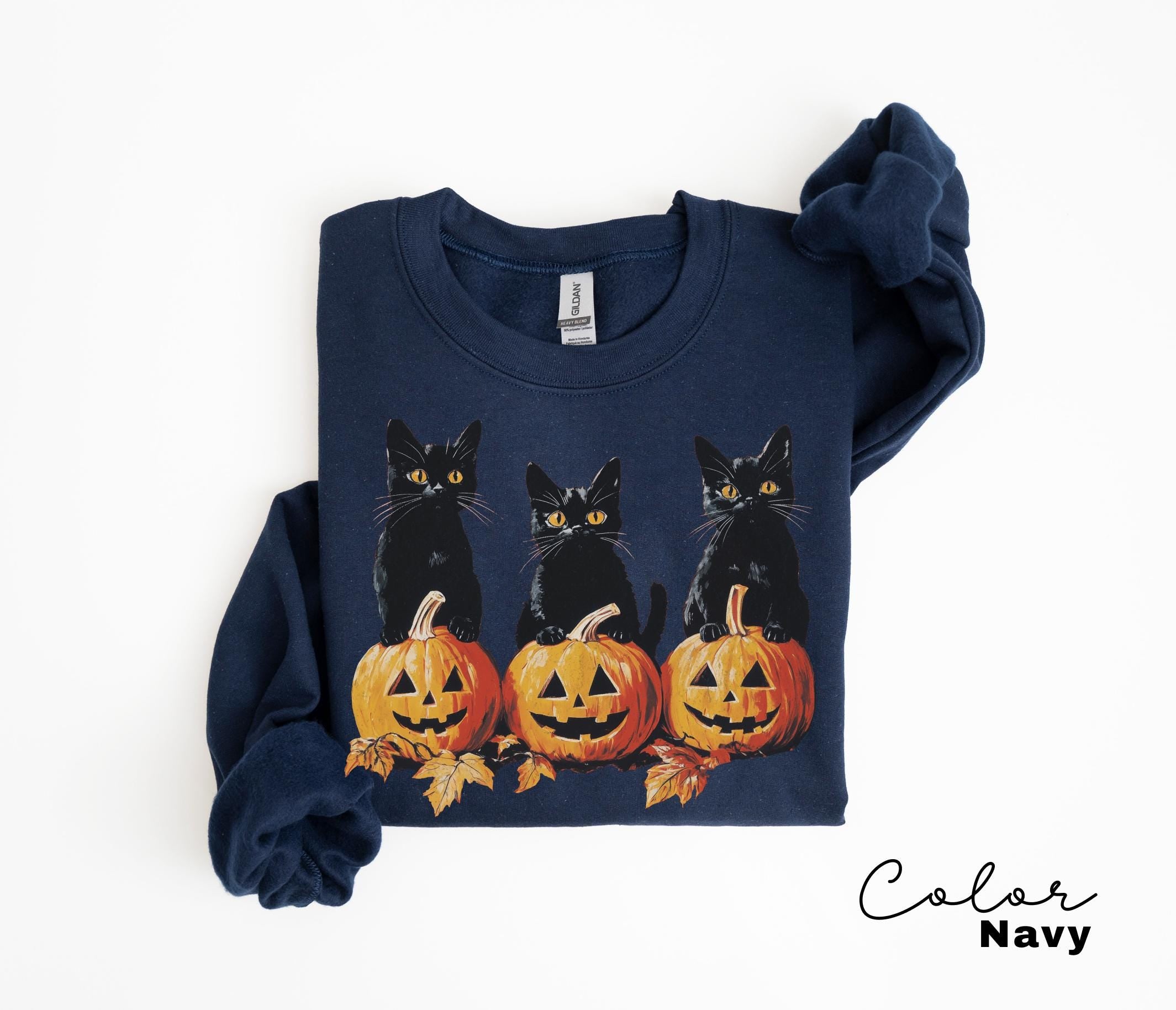Spooky Cat Halloween Sweatshirt, Vintage 90s Halloween Cat, Retro Cat Crewneck, Pumpkin, Jack O Lantern Black Cat Halloween, Spooky Season