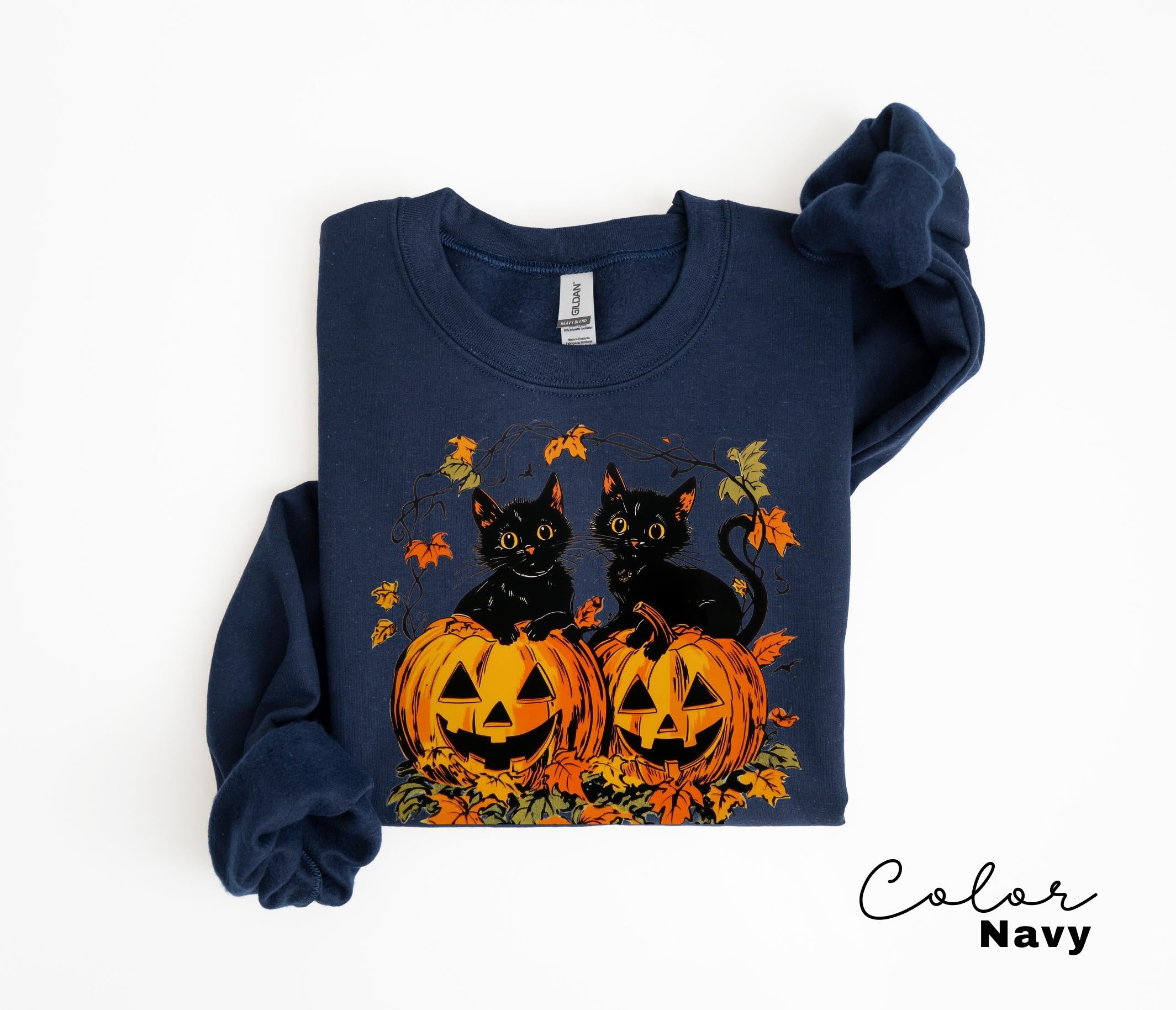 Spooky Cat Halloween Sweatshirt, Vintage 90s Halloween Cat, Retro Cat Crewneck, Pumpkin, Jack O Lantern Black Cat Halloween, Spooky Season