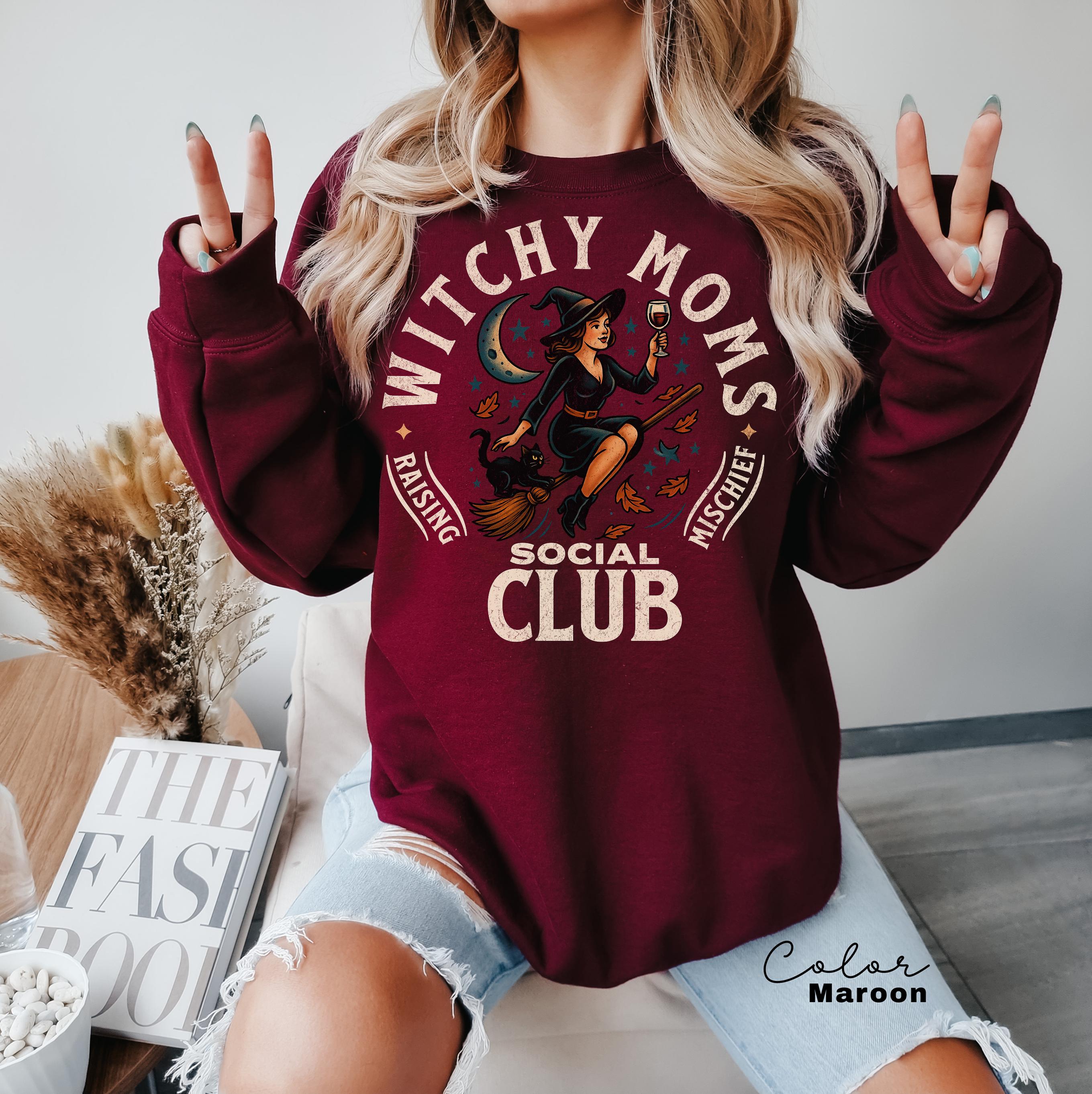 Witchy Halloween Mom Sweatshirt, Retro Halloween Social Club, Mom Life, Spooky Season Crewneck, Mom Wife Sister Gift, Halloween Party
