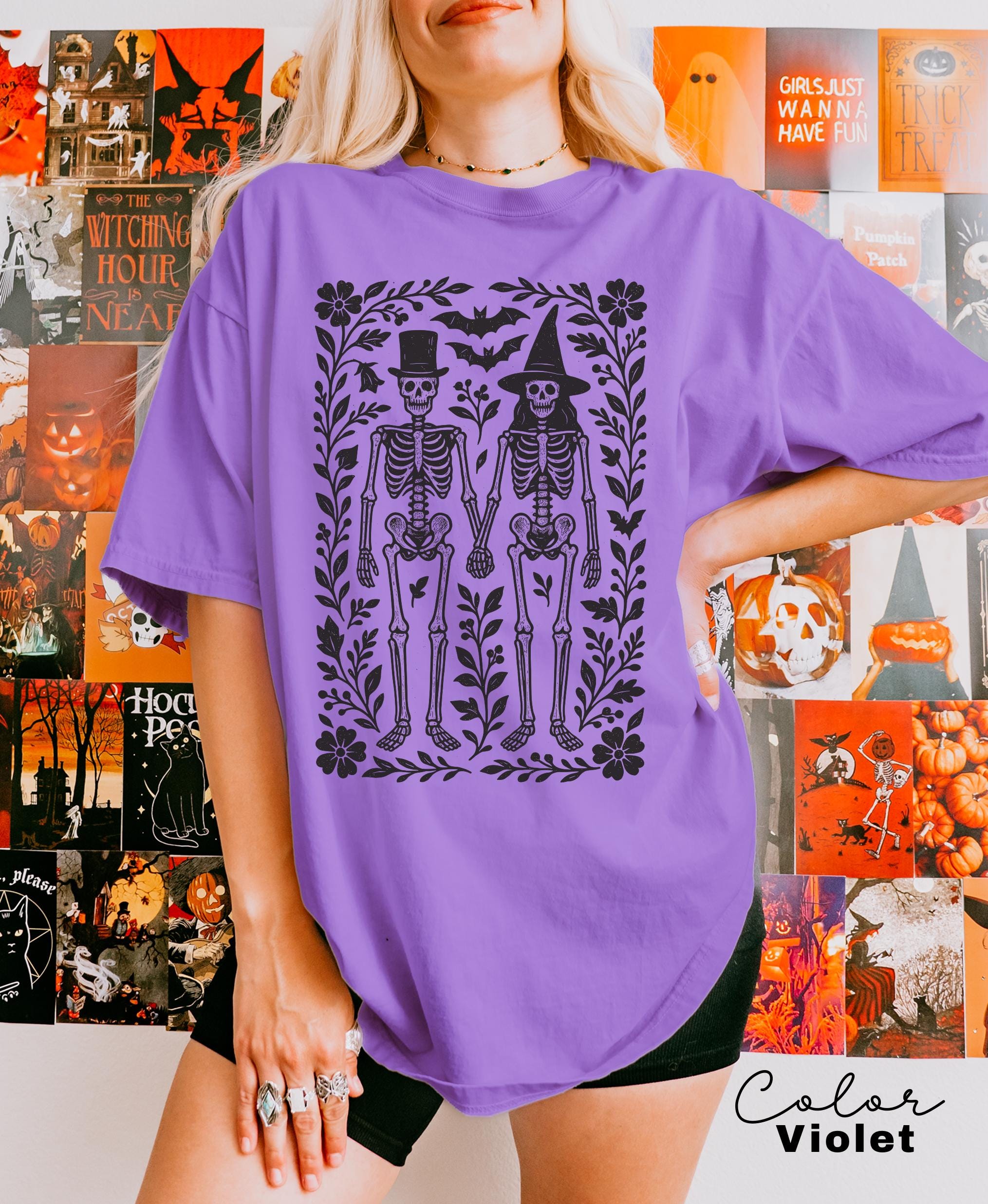 Comfort Colors Skeleton 90s Vintage Style Tshirt, Retro Halloween Tee, Skeleton Halloween Shirt, Boho Cottagecore Halloween, Spooky Season,