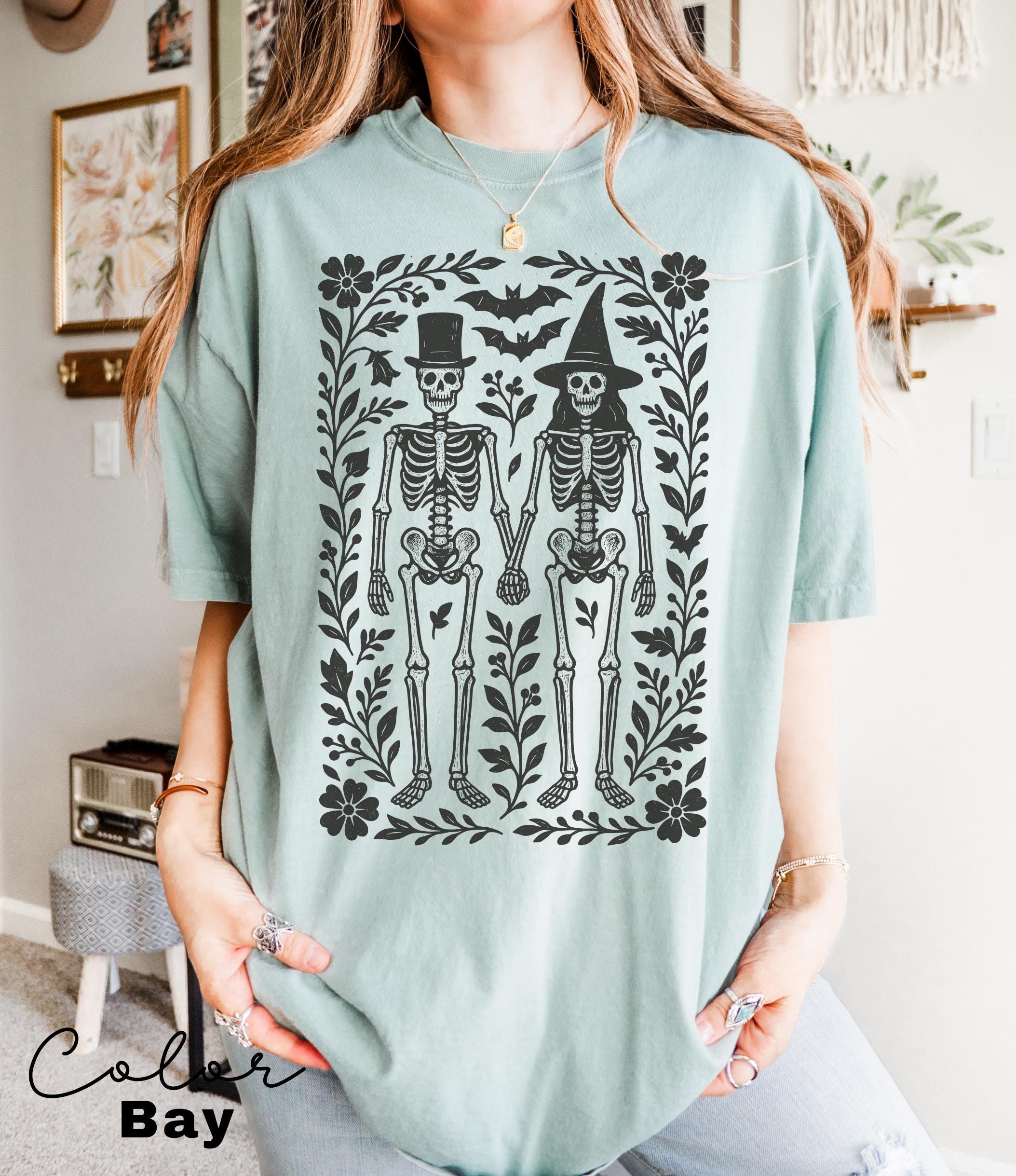 Comfort Colors Skeleton 90s Vintage Style Tshirt, Retro Halloween Tee, Skeleton Halloween Shirt, Boho Cottagecore Halloween, Spooky Season,