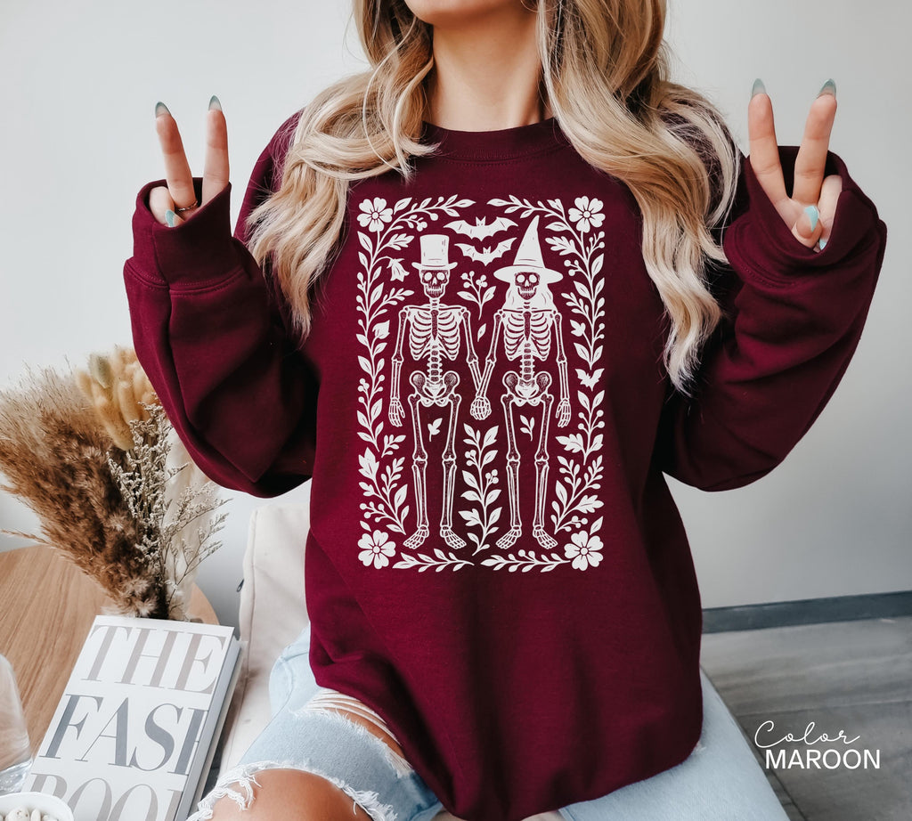 Skeleton 90s Vintage Style Sweatshirt, Retro Halloween Pullover, Skeleton Halloween Crewneck, Boho Cottagecore Halloween, Spooky Season