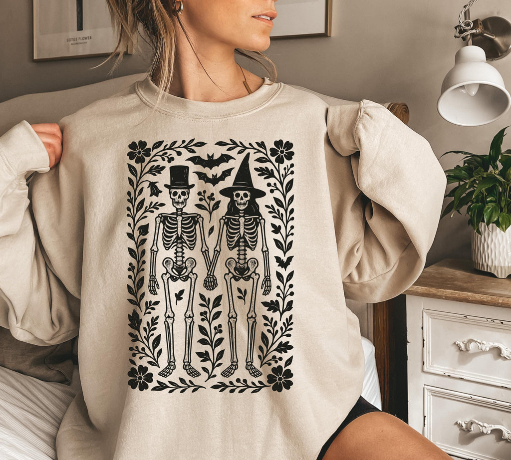 Skeleton 90s Vintage Style Sweatshirt, Retro Halloween Pullover, Skeleton Halloween Crewneck, Boho Cottagecore Halloween, Spooky Season
