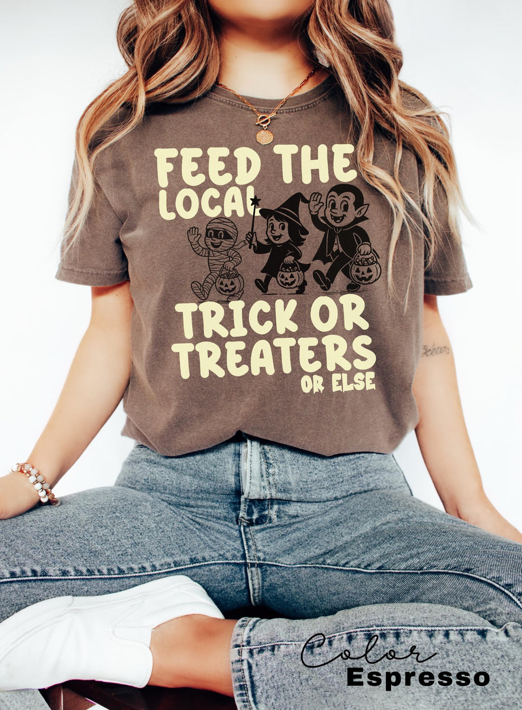 Retro Halloween Shirt, Feed the Local Trick or Treaters, Retro 90s Tee, Women's Halloween Shirt, Spooky Season Halloween Party,