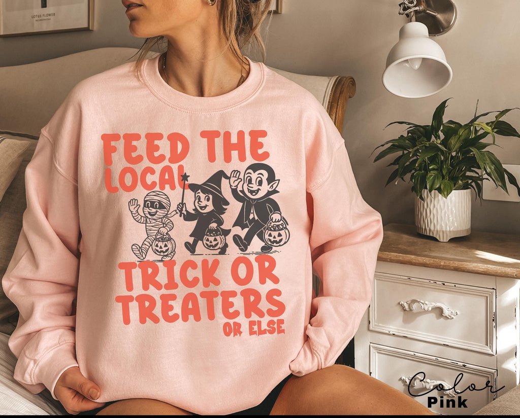 Retro Halloween Sweatshirt, Feed the Local Trick or Treaters, Spooky Pullover, Women's Halloween, Fall Spooky Cat, Halloween Sweatshirt