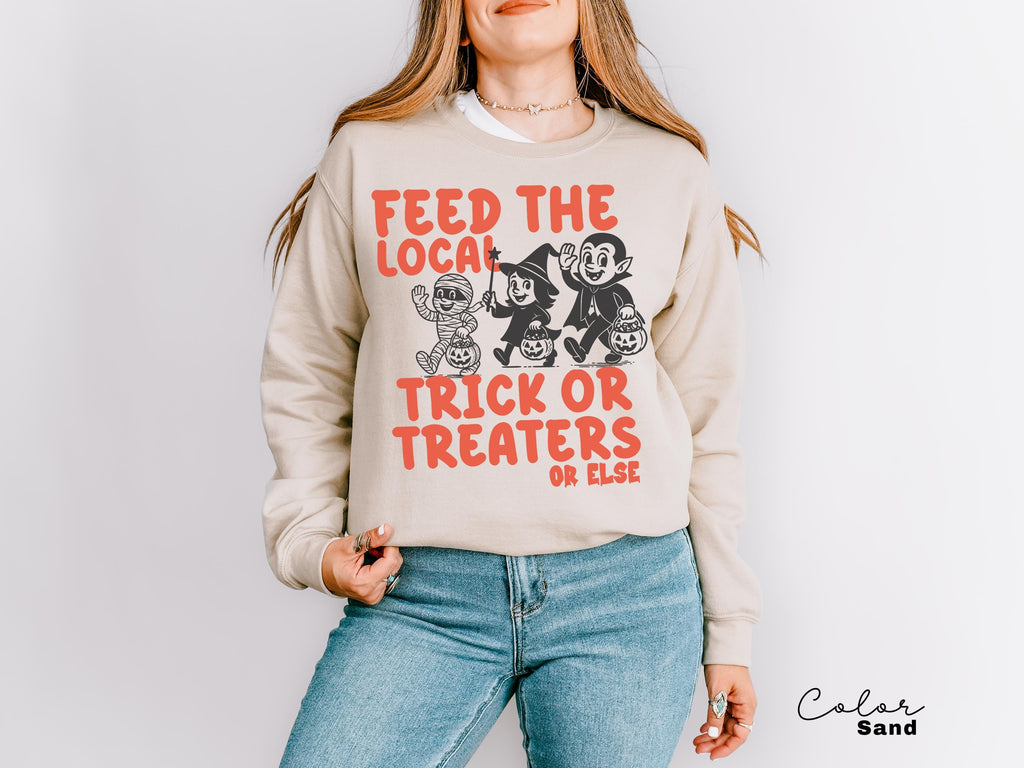 Retro Halloween Sweatshirt, Feed the Local Trick or Treaters, Spooky Pullover, Women's Halloween, Fall Spooky Cat, Halloween Sweatshirt