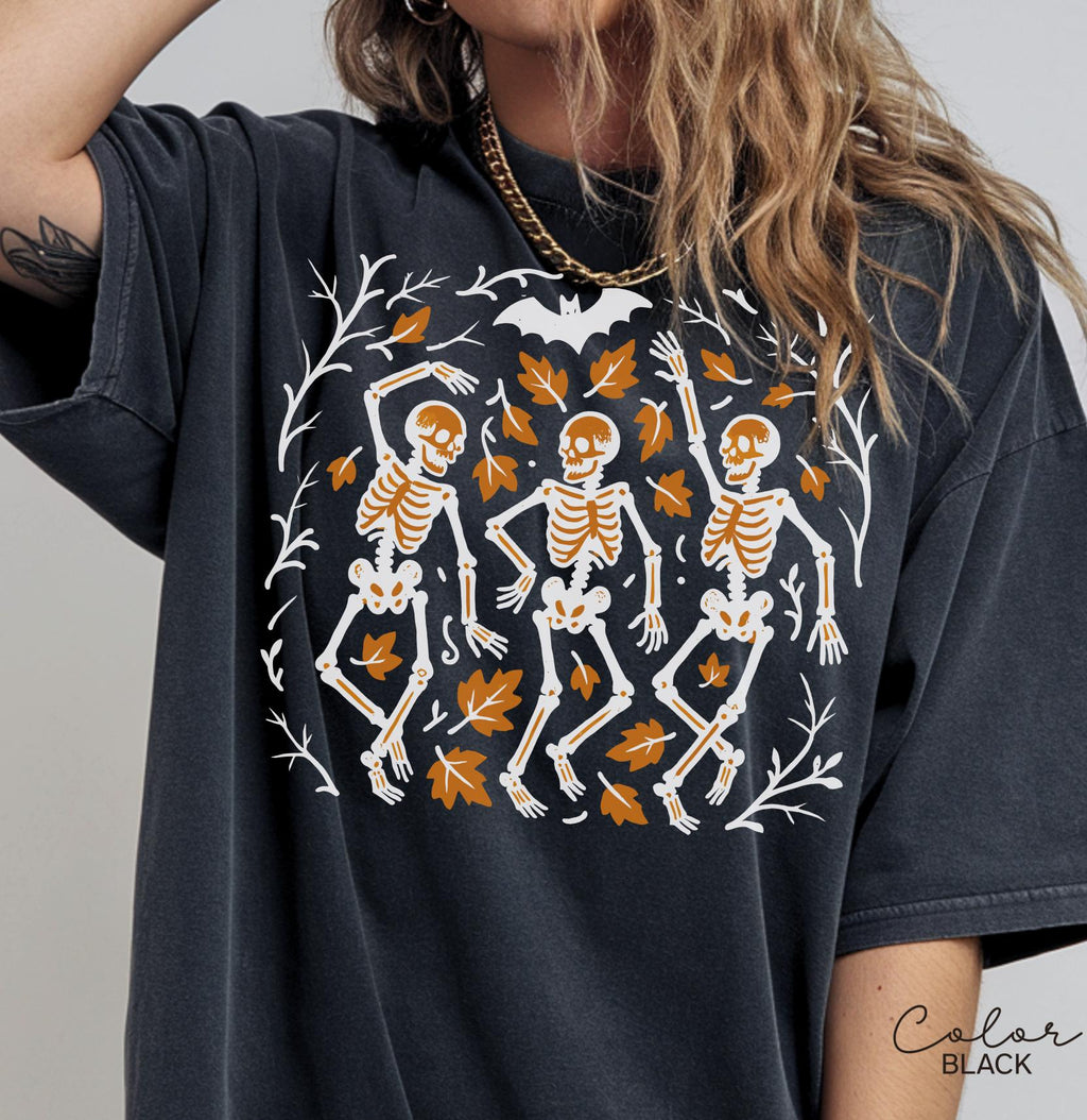 Skeleton Halloween Retro Shirt, Boho Cottagecore, Floral Halloween, Oversized, Comfort Colors, Crewneck Tee, Halloween Party, Spooky