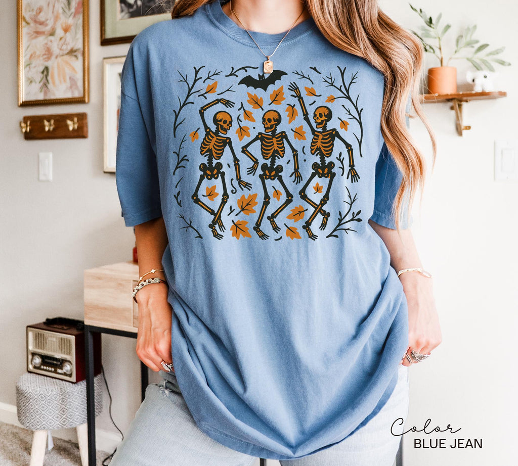 Skeleton Halloween Retro Shirt, Boho Cottagecore, Floral Halloween, Oversized, Comfort Colors, Crewneck Tee, Halloween Party, Spooky