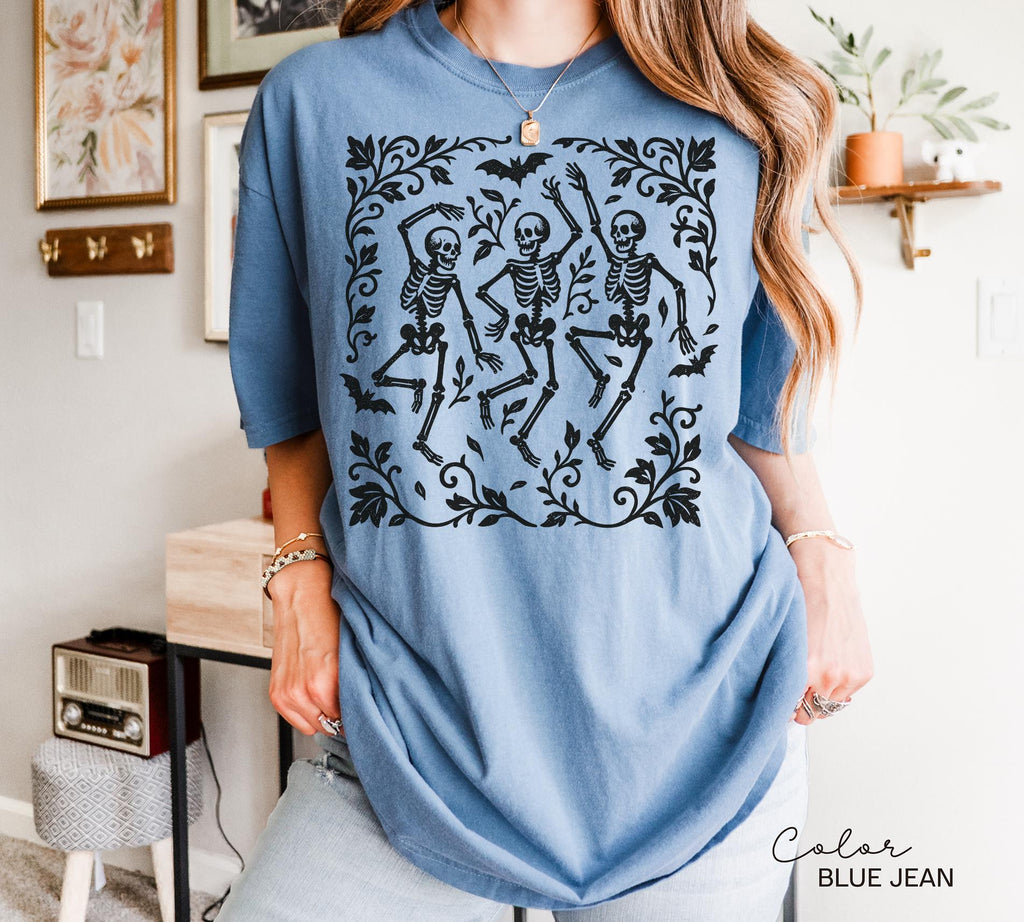 Skeleton Halloween Retro Shirt, Boho Cottagecore, Floral Halloween, Oversized, Comfort Colors, Crewneck Tee, Halloween Party, Spooky