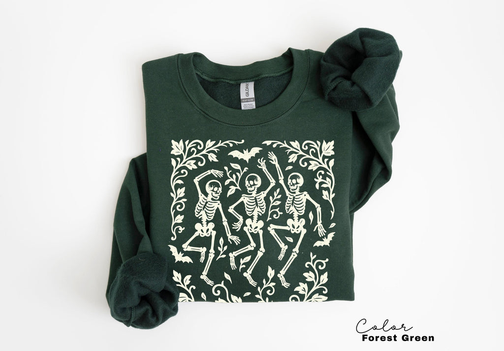 Dancing Skeleton Halloween Retro Sweatshirt, Boho Cottagecore, Floral Halloween, Oversized Crewneck, Halloween Party, Spooky