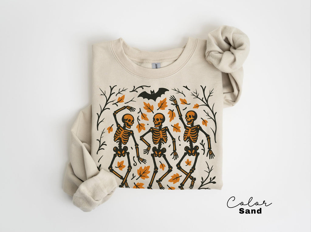 Dancing Skeleton Halloween Retro Sweatshirt, Boho Cottagecore, Floral Halloween, Oversized Crewneck, Halloween Party, Spooky
