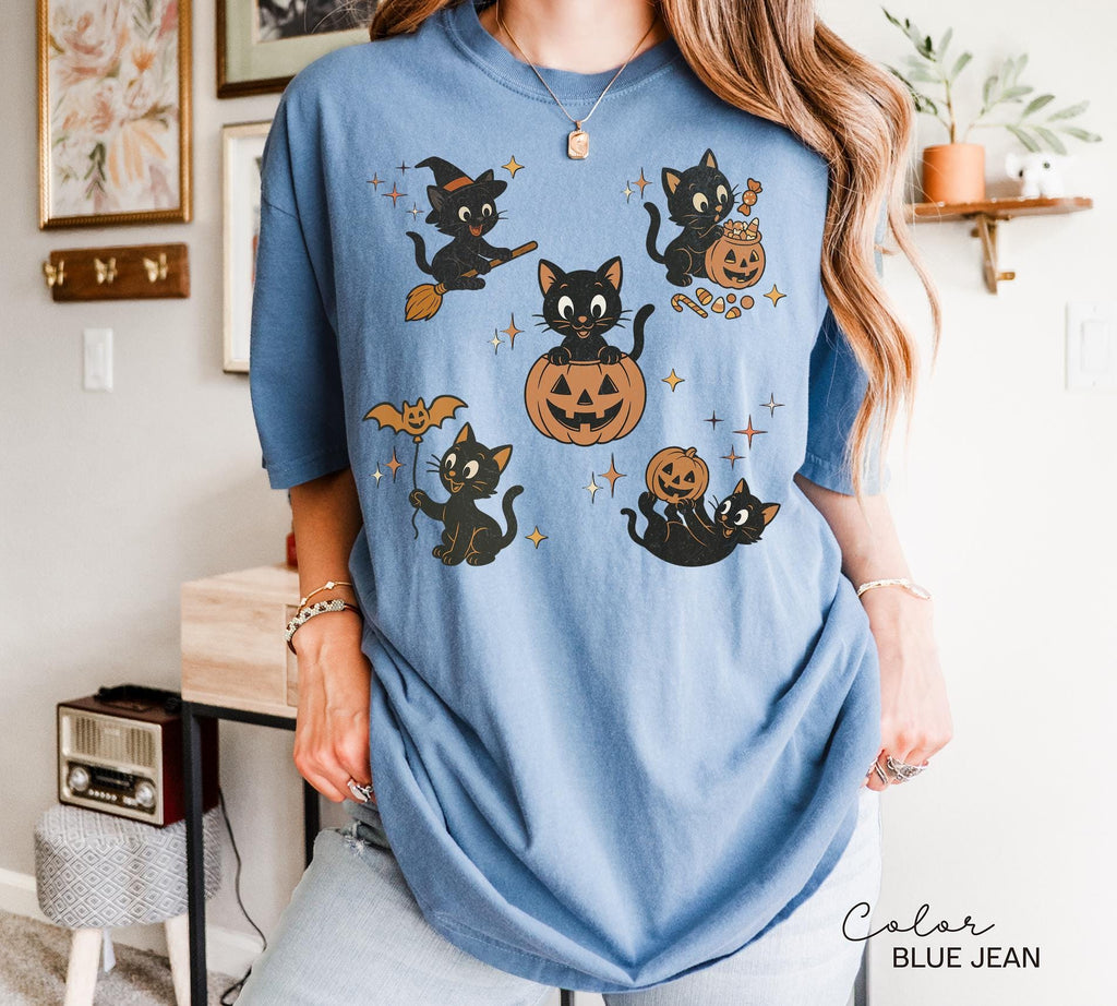 Retro 90s Cat Halloween Shirt, Retro Halloween Shirt, Spooky Season Tee, Pumpkin Shirt, Cat Lover Shirt, Black Cat Shirt, Spooky Season