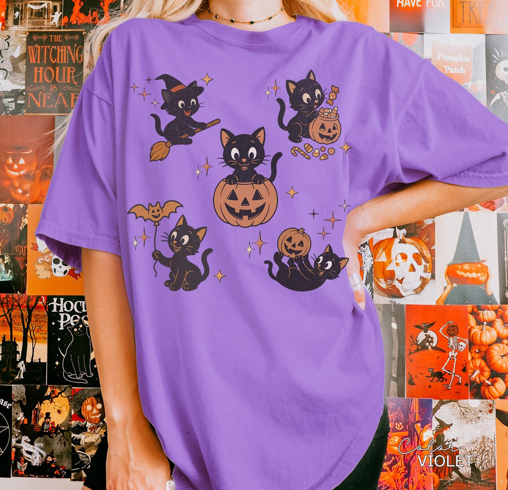Retro 90s Cat Halloween Shirt, Retro Halloween Shirt, Spooky Season Tee, Pumpkin Shirt, Cat Lover Shirt, Black Cat Shirt, Spooky Season