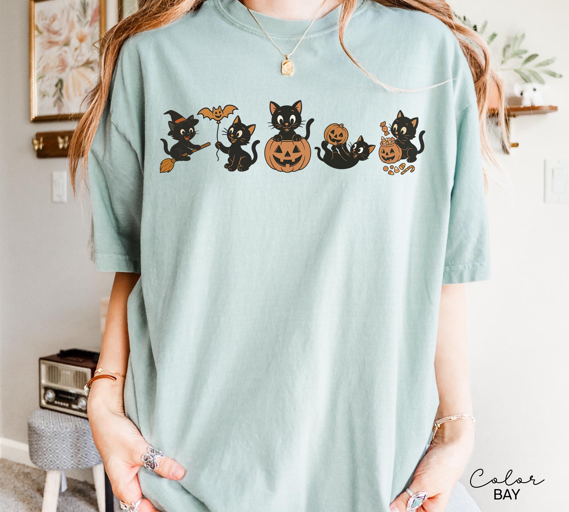 Retro 90s Cat Halloween Shirt, Retro Halloween Shirt, Spooky Season Tee, Pumpkin Shirt, Cat Lover Shirt, Black Cat Shirt, Spooky Season