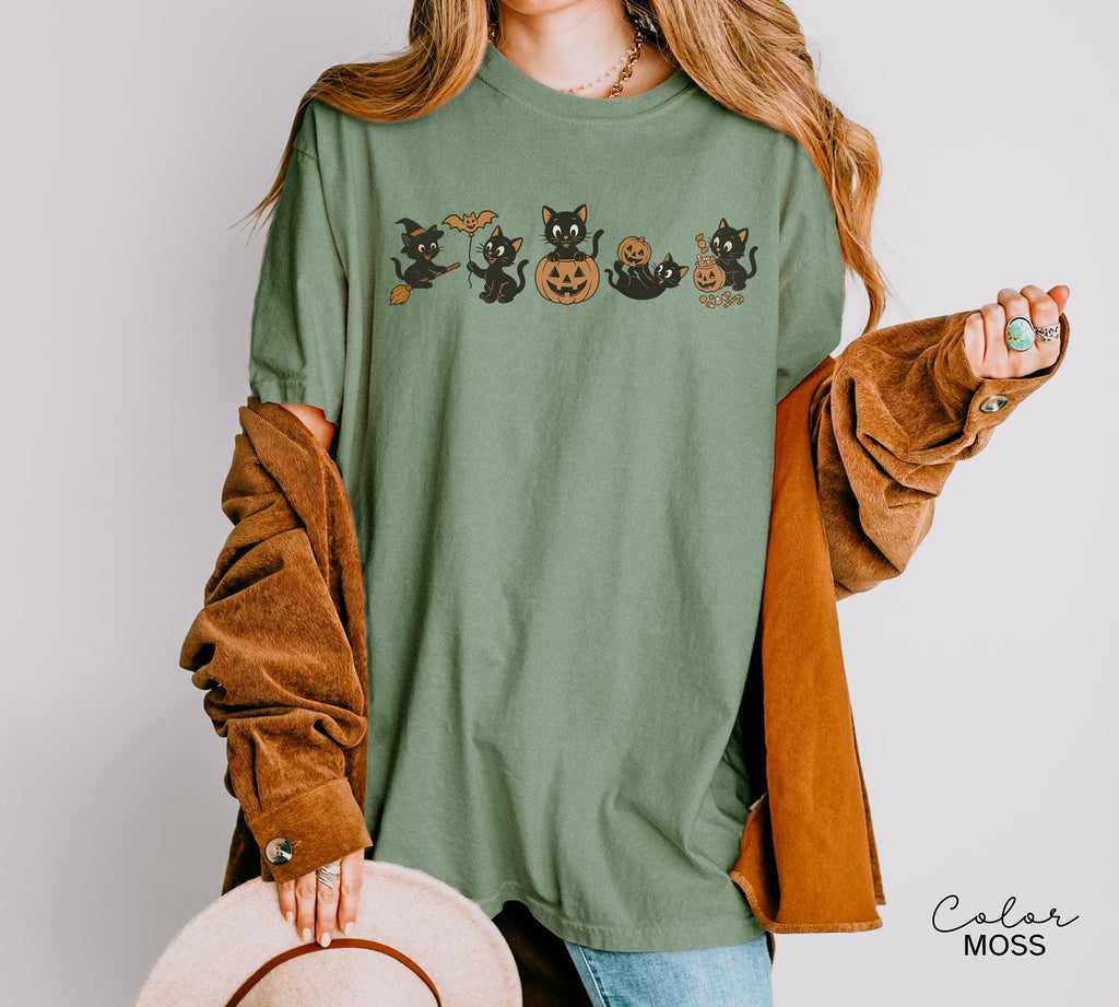 Retro 90s Cat Halloween Shirt, Retro Halloween Shirt, Spooky Season Tee, Pumpkin Shirt, Cat Lover Shirt, Black Cat Shirt, Spooky Season