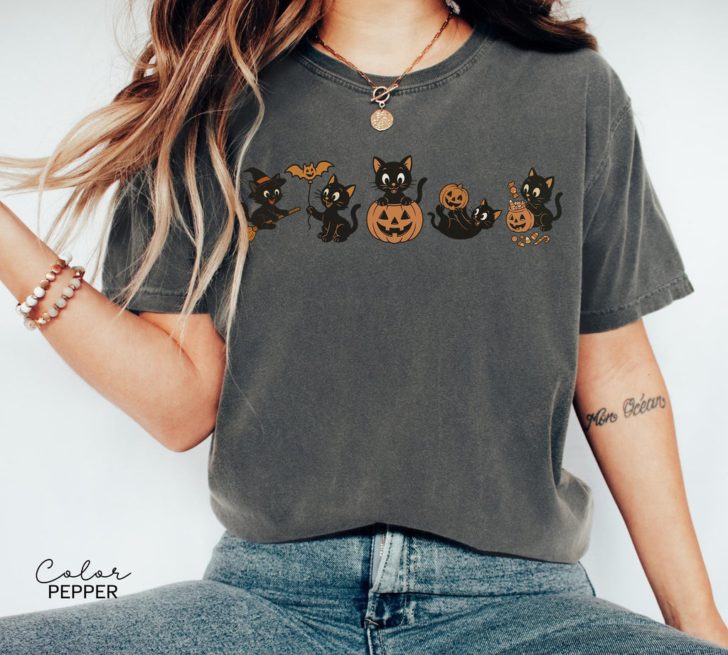 Retro 90s Cat Halloween Shirt, Retro Halloween Shirt, Spooky Season Tee, Pumpkin Shirt, Cat Lover Shirt, Black Cat Shirt, Spooky Season
