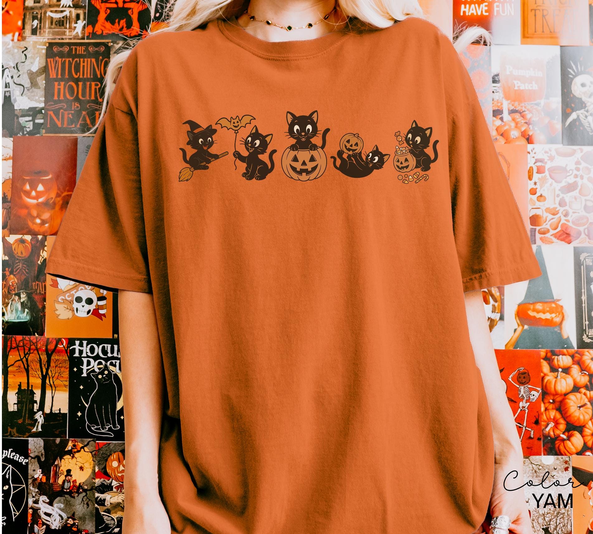 Retro 90s Cat Halloween Shirt, Retro Halloween Shirt, Spooky Season Tee, Pumpkin Shirt, Cat Lover Shirt, Black Cat Shirt, Spooky Season