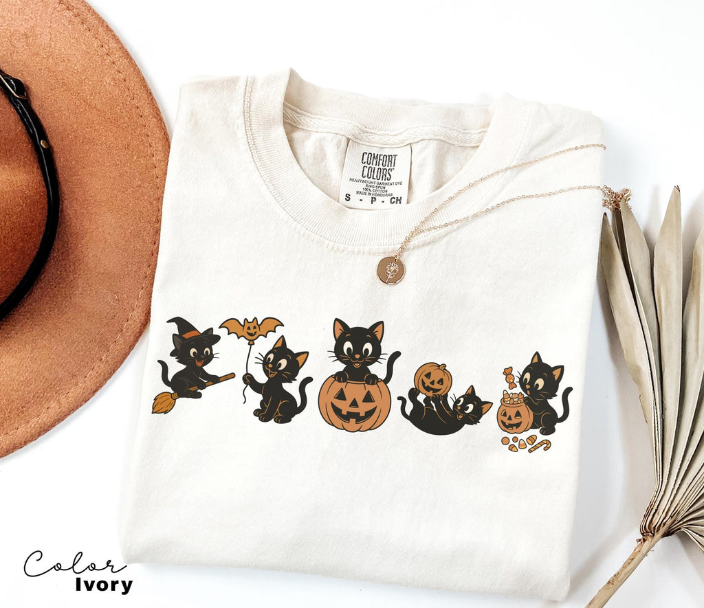Retro 90s Cat Halloween Shirt, Retro Halloween Shirt, Spooky Season Tee, Pumpkin Shirt, Cat Lover Shirt, Black Cat Shirt, Spooky Season