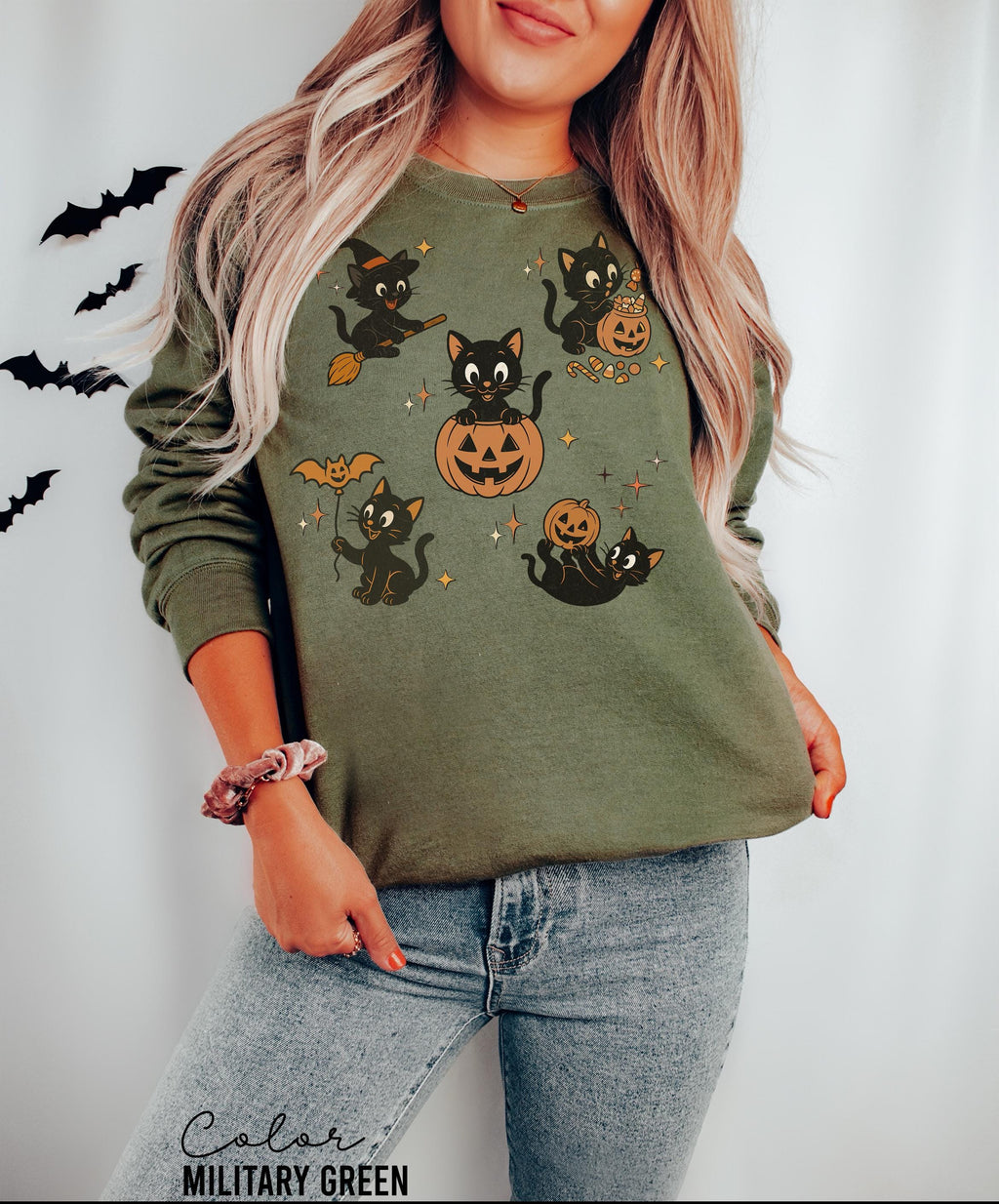 90s Cat Halloween Sweatshirt, Retro Halloween Sweatshirt, Spooky Season Crewneck, Pumpkin Shirt, Cat Lover Gift, Black Cat, Spooky Season