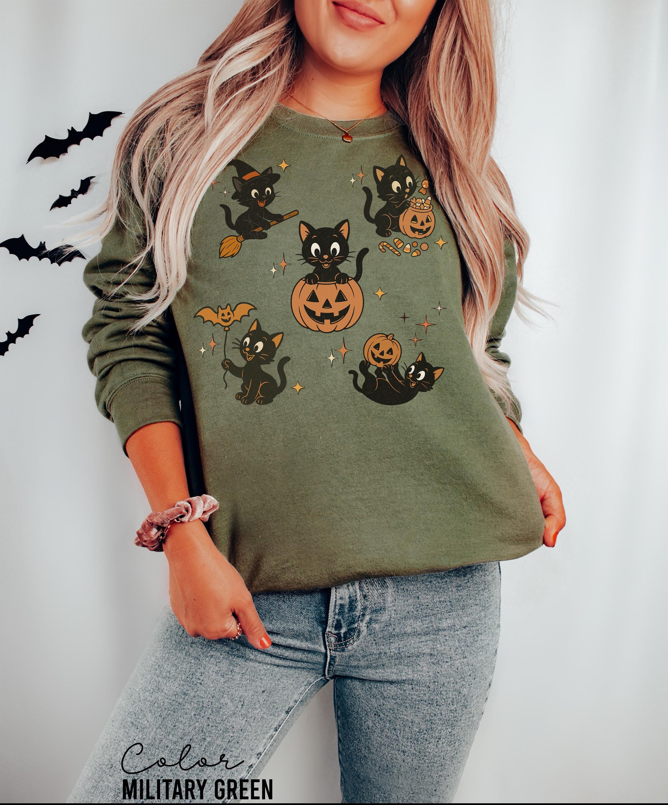 90s Cat Halloween Sweatshirt, Retro Halloween Sweatshirt, Spooky Season Crewneck, Pumpkin Shirt, Cat Lover Gift, Black Cat, Spooky Season