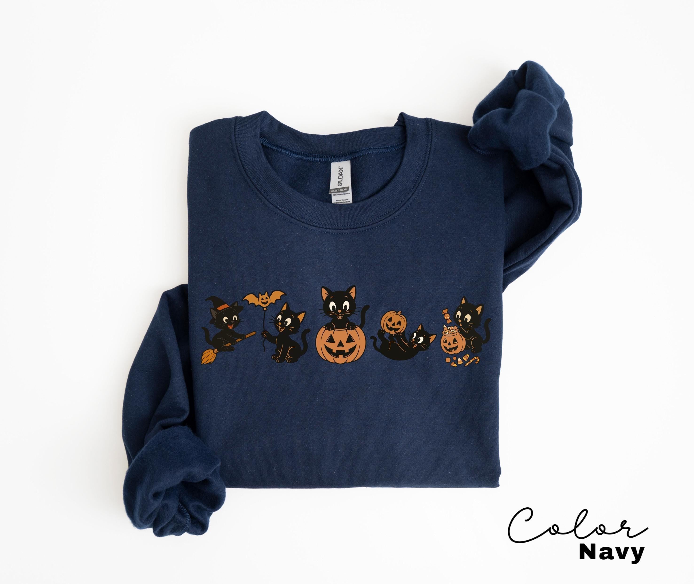 90s Cat Halloween Sweatshirt, Retro Halloween Sweatshirt, Spooky Season Crewneck, Pumpkin Shirt, Cat Lover Gift, Black Cat, Spooky Season