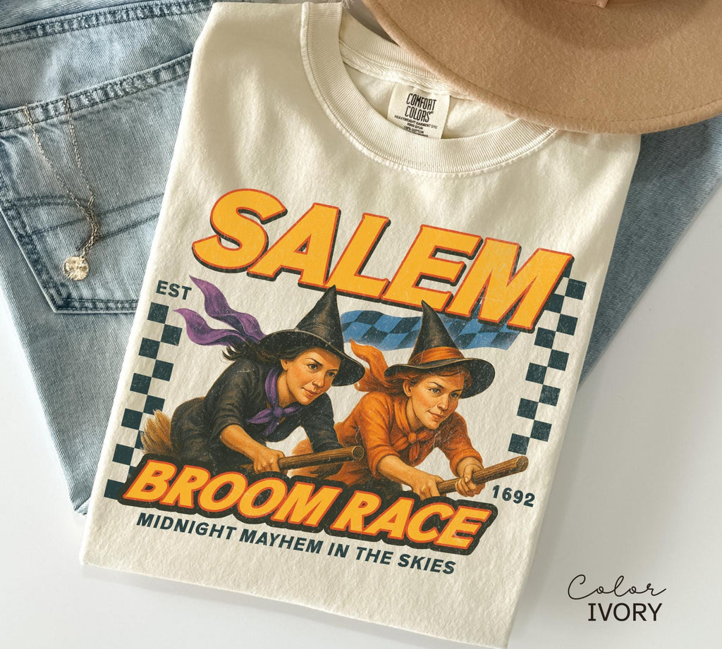 Retro Halloween Salem Witch Shirt, Salem Broom Race, Comfort Colors Halloween T Shirt, Salem Massachusetts, Funny Halloween, Halloween Party