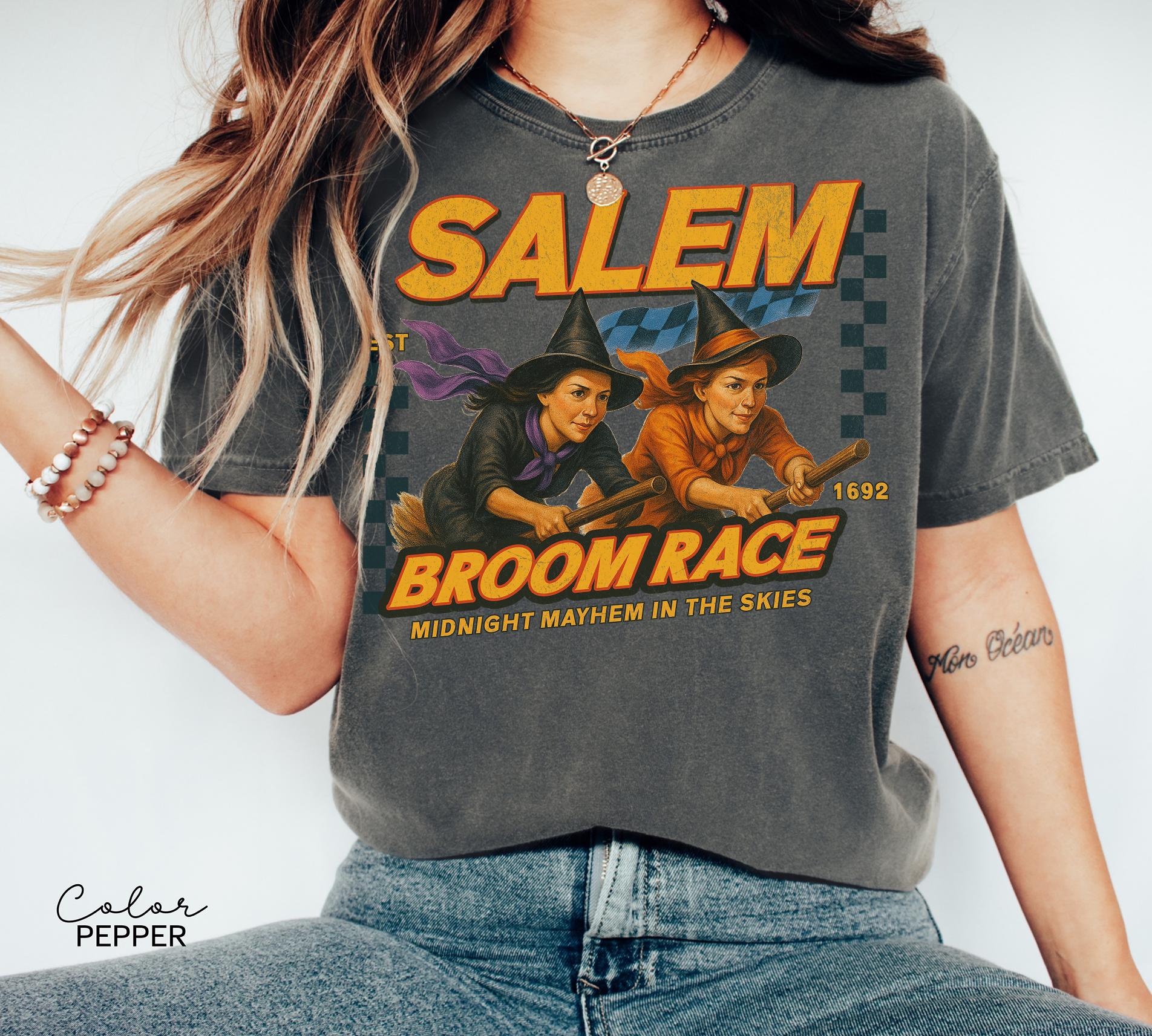 Retro Halloween Salem Witch Shirt, Salem Broom Race, Comfort Colors Halloween T Shirt, Salem Massachusetts, Funny Halloween, Halloween Party