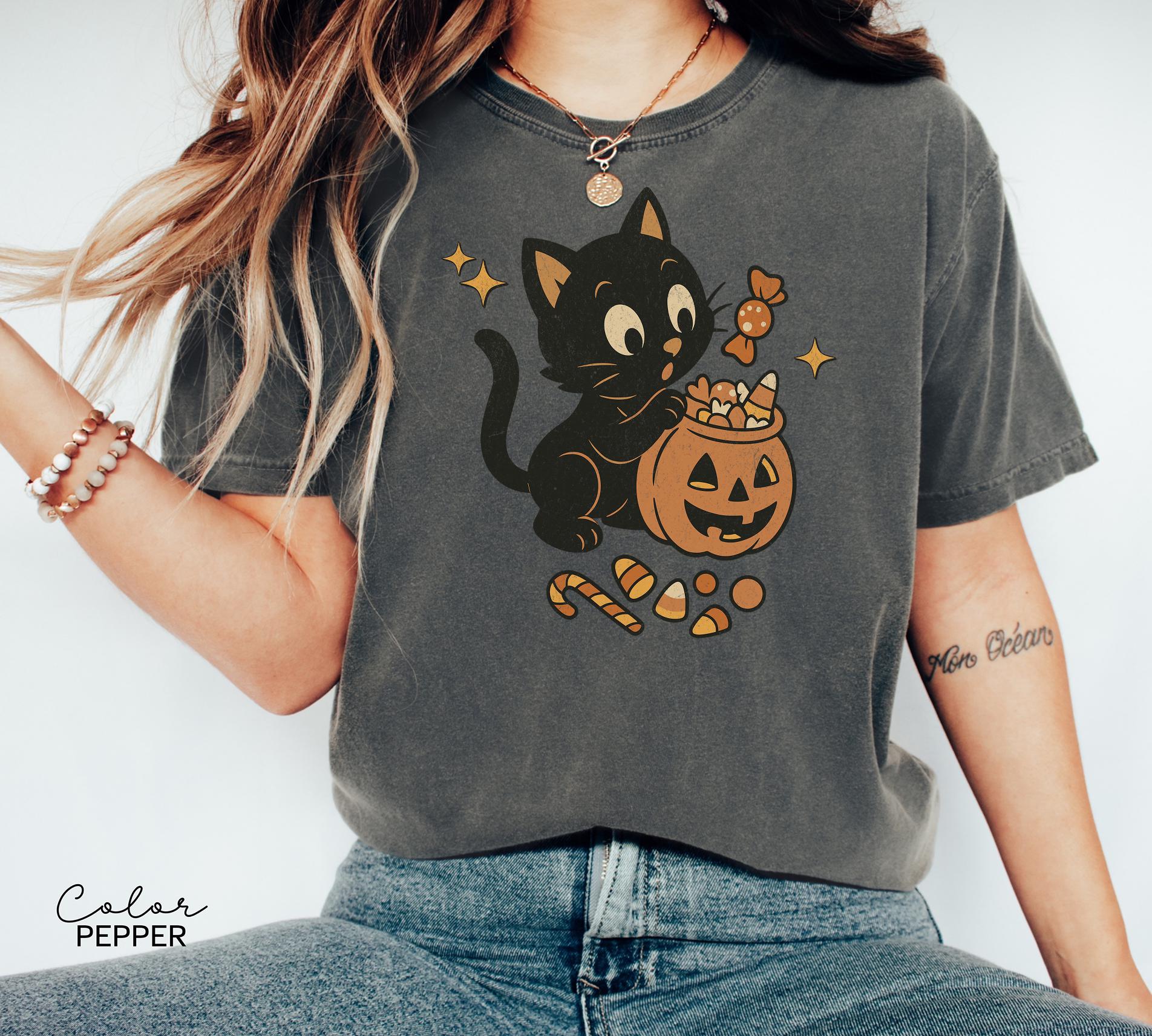 90s Halloween Cat Retro Shirt, Spooky Cat Halloween Shirt, Halloween Shirt, Black Cat Halloween Tee, Spooky Season Shirt, Pumpkin Shirt