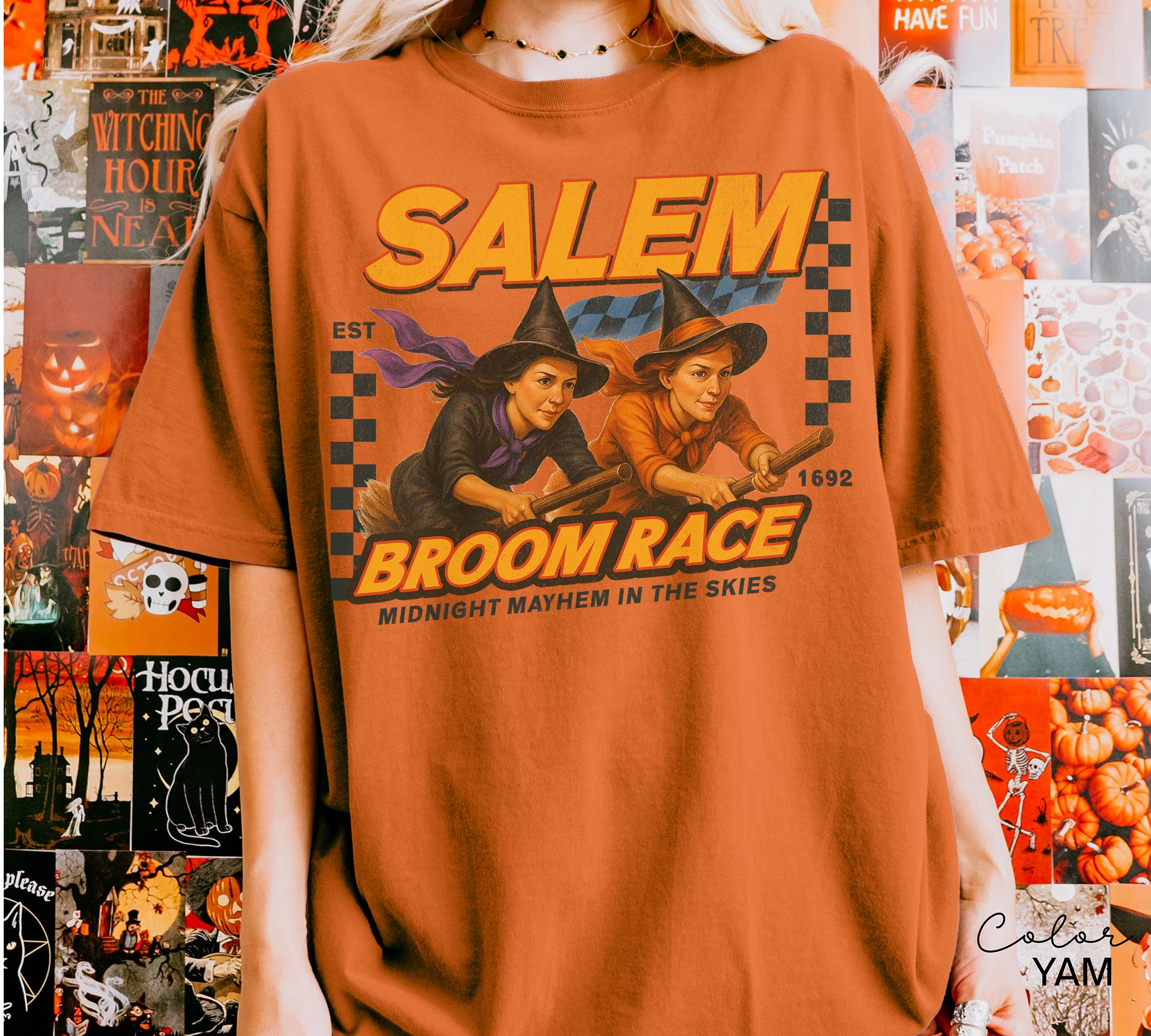Retro Halloween Salem Witch Shirt, Salem Broom Race, Comfort Colors Halloween T Shirt, Salem Massachusetts, Funny Halloween, Halloween Party