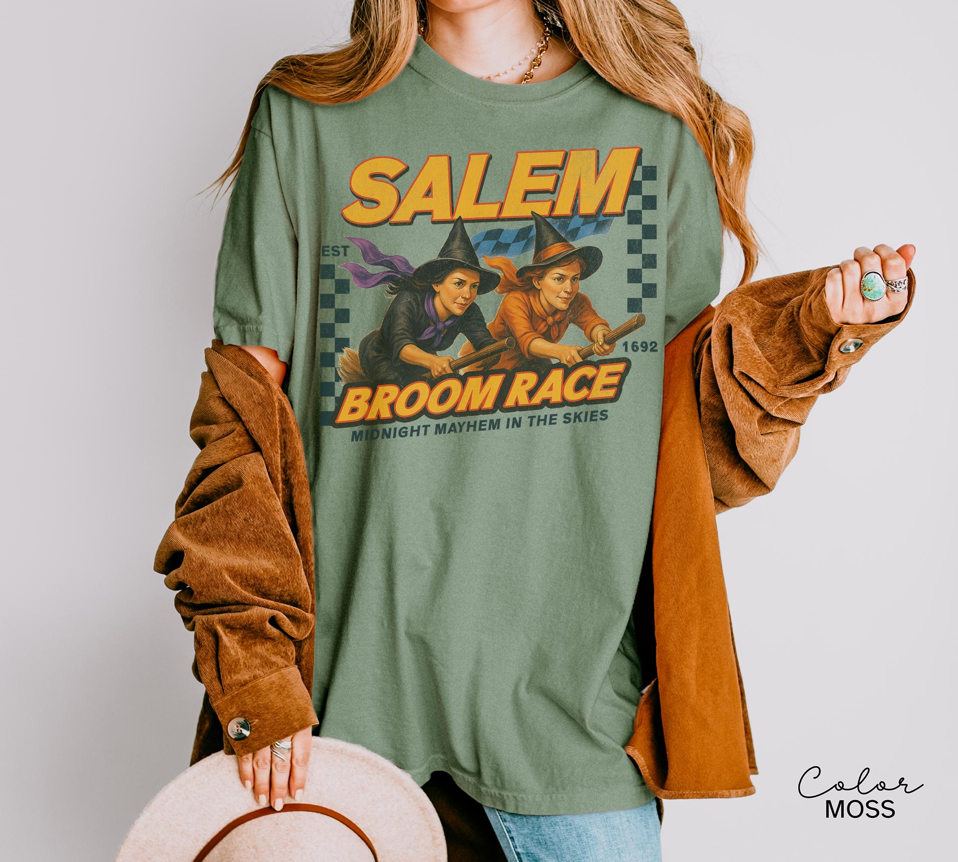 Retro Halloween Salem Witch Shirt, Salem Broom Race, Comfort Colors Halloween T Shirt, Salem Massachusetts, Funny Halloween, Halloween Party