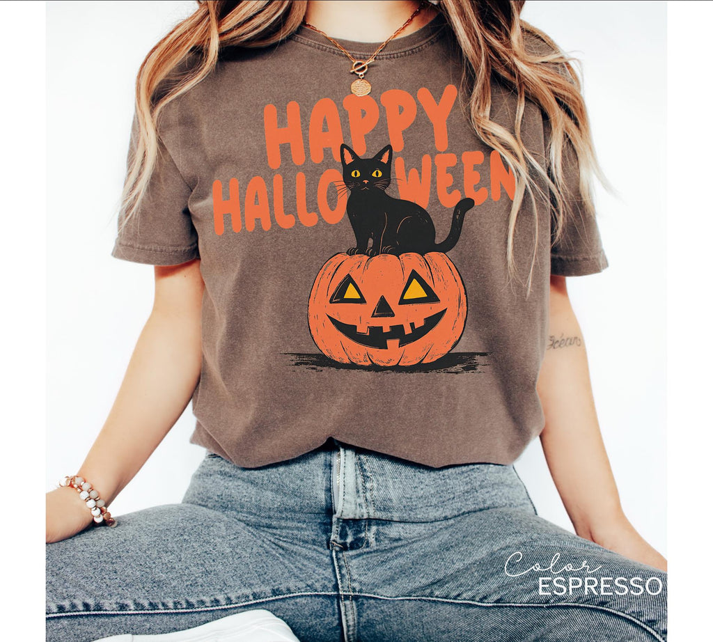 90s Halloween Cat Retro Shirt, Spooky Cat Halloween Shirt, Happy Halloween, Black Cat Halloween Tee, Spooky Season Shirt, Pumpkin Shirt