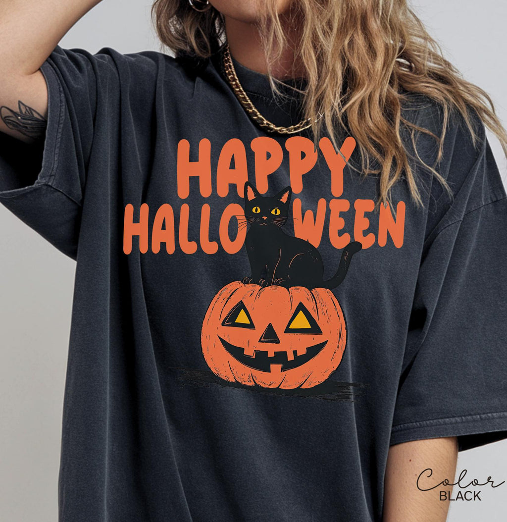90s Halloween Cat Retro Shirt, Spooky Cat Halloween Shirt, Happy Halloween, Black Cat Halloween Tee, Spooky Season Shirt, Pumpkin Shirt