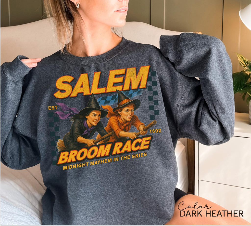 Retro Halloween Salem Witch Sweatshirt, Salem Broom Race, Salem Massachusetts, Funny Halloween, Halloween Party, Funny Halloween