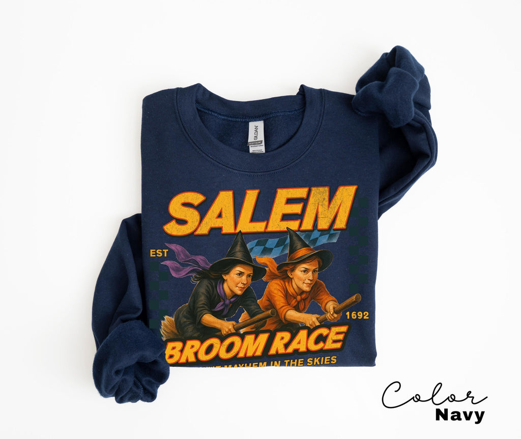 Retro Halloween Salem Witch Sweatshirt, Salem Broom Race, Salem Massachusetts, Funny Halloween, Halloween Party, Funny Halloween