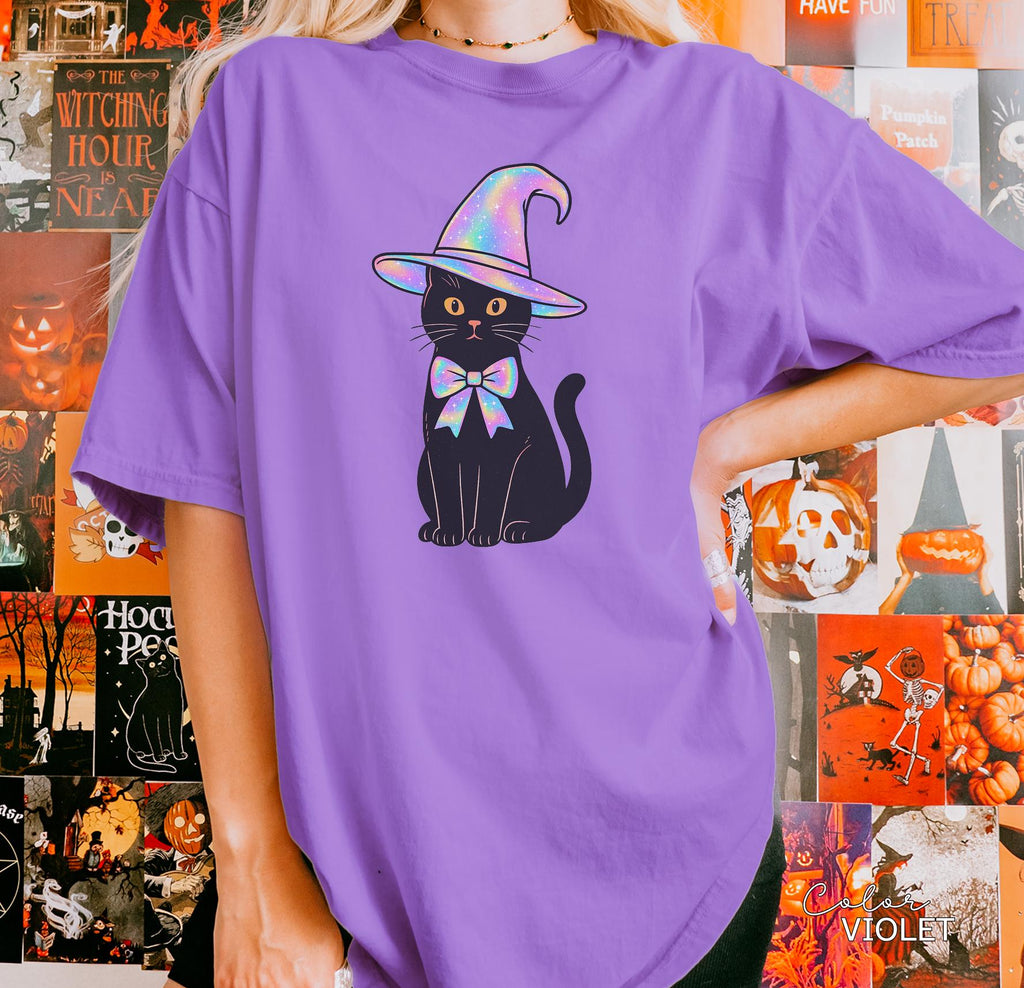 Halloween Black Cat Comfort Colors Shirt, Cute Cat Lover Halloween Tee, Spooky Season Cat, Halloween Cute Women Outfit, Halloween Gift