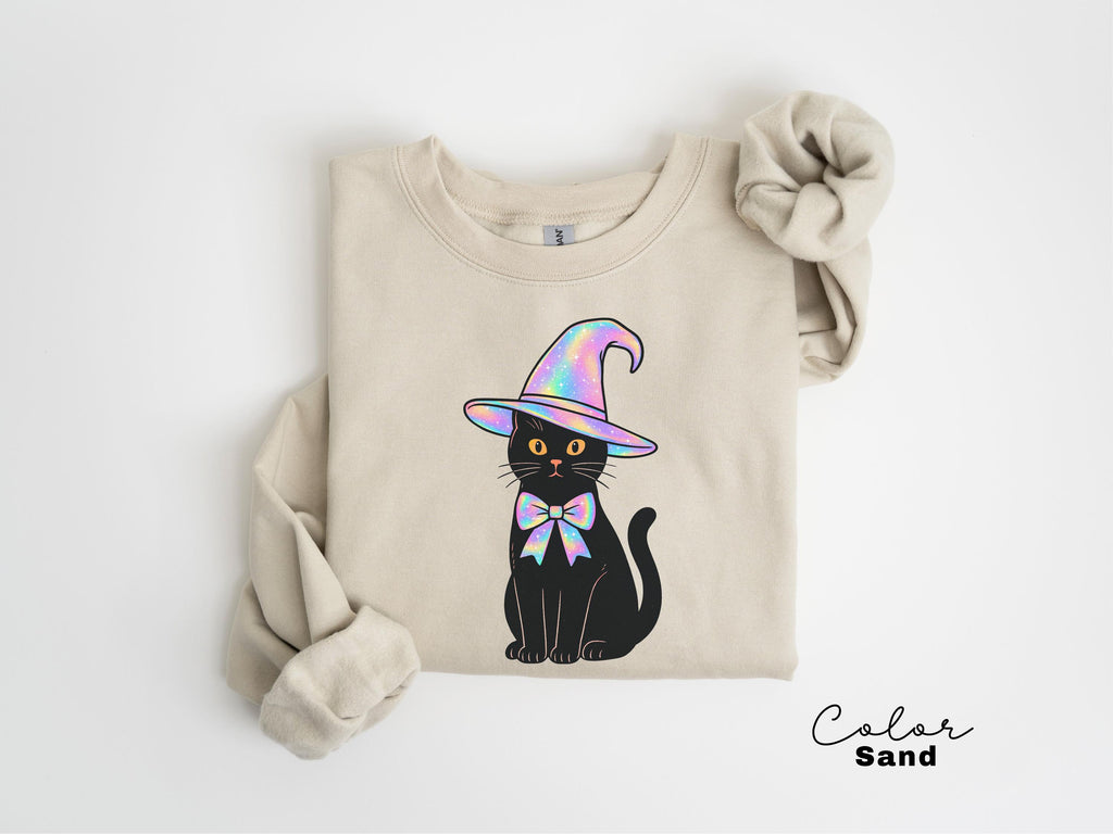 Halloween Black Cat Sweatshirt, Cat Lover Halloween Colorful Sweatshirt, Spooky Season Cat, Halloween Cute Women Outfit, Halloween Gift