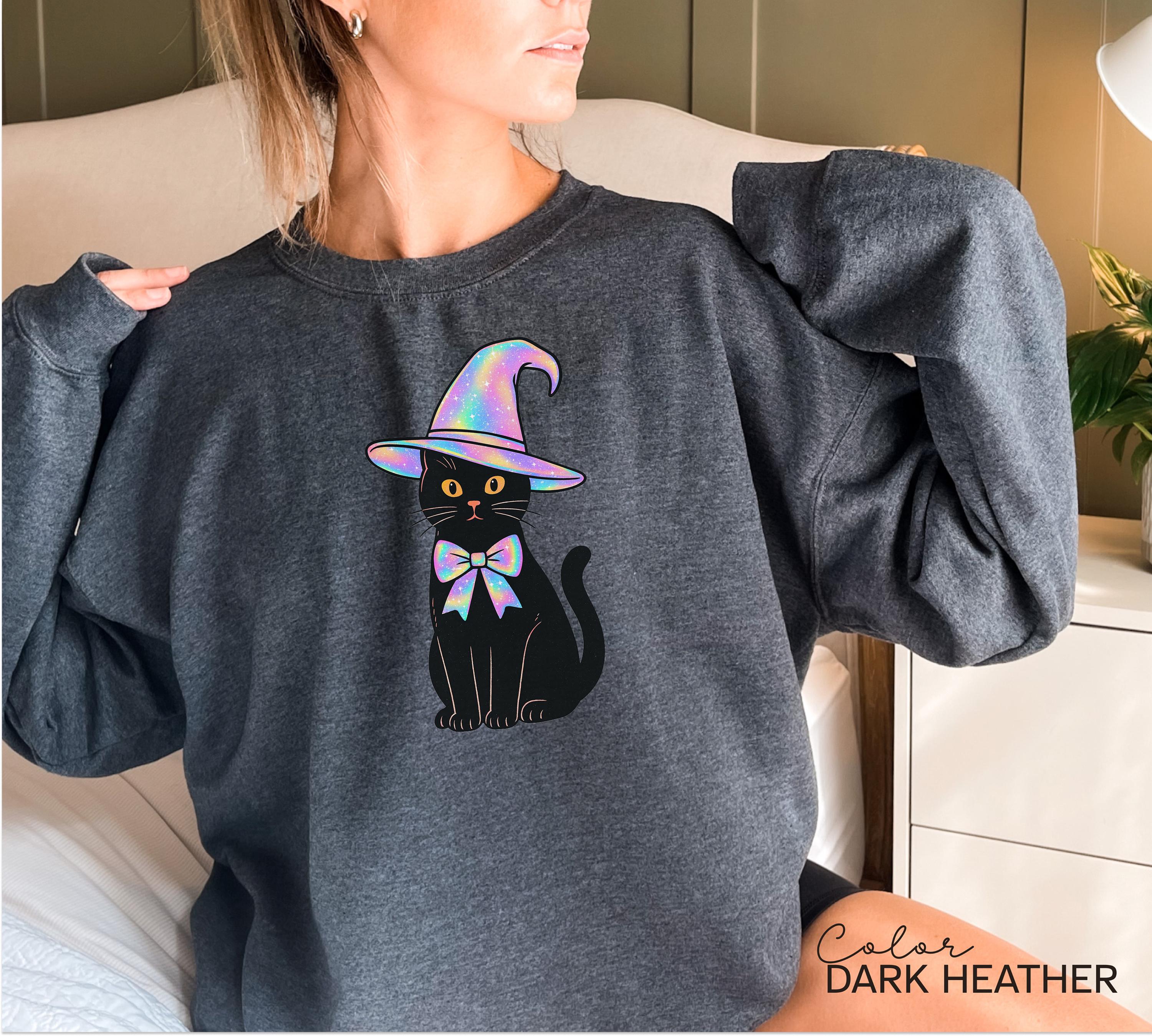 Halloween Black Cat Sweatshirt, Cat Lover Halloween Colorful Sweatshirt, Spooky Season Cat, Halloween Cute Women Outfit, Halloween Gift