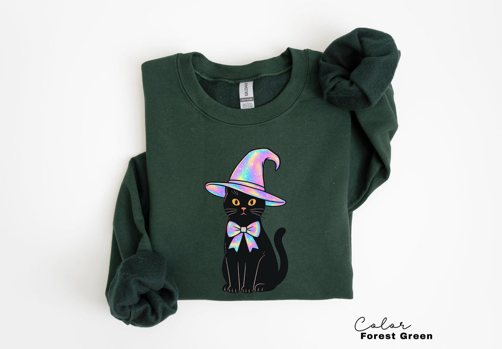 Halloween Black Cat Sweatshirt, Cat Lover Halloween Colorful Sweatshirt, Spooky Season Cat, Halloween Cute Women Outfit, Halloween Gift