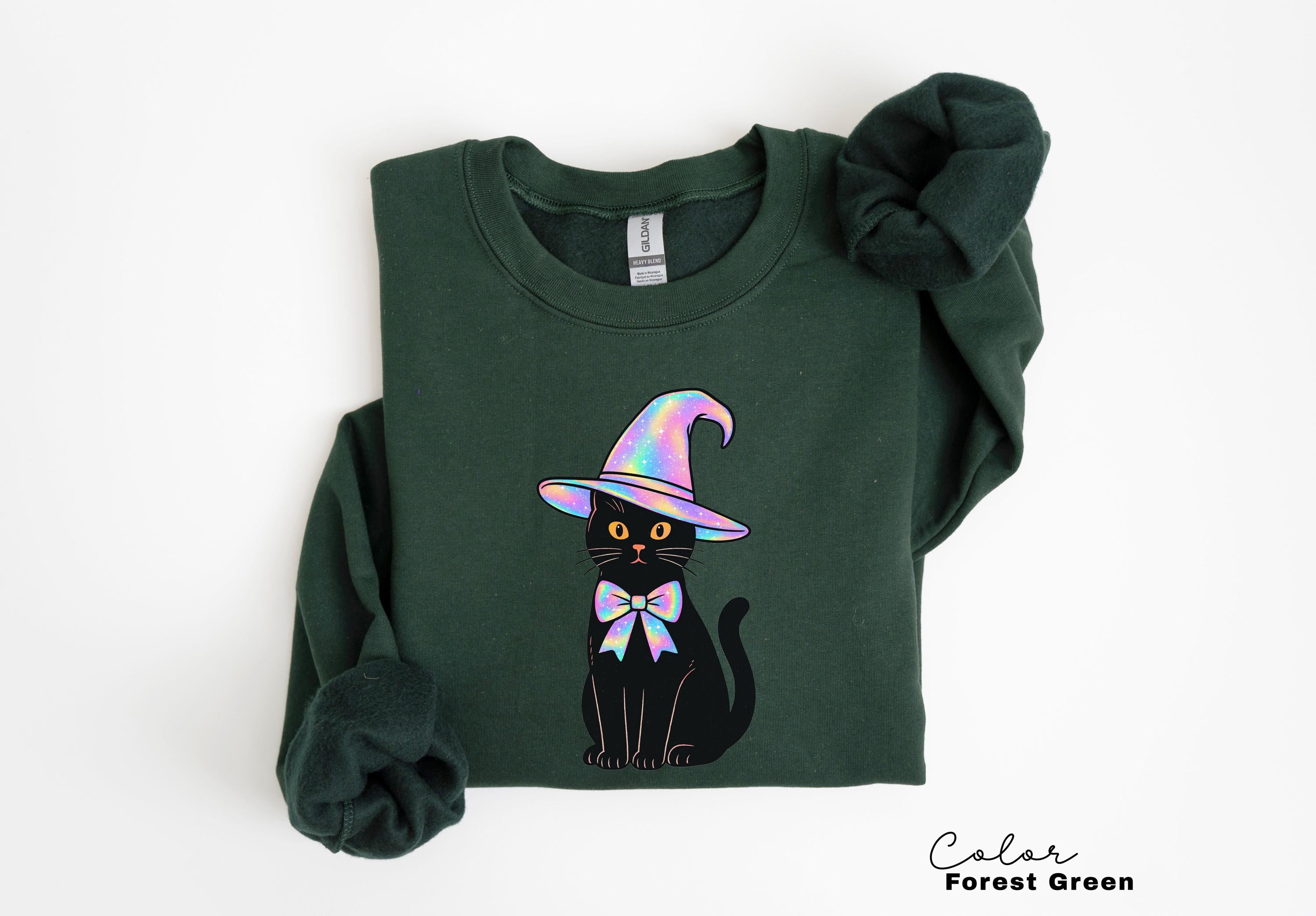 Halloween Black Cat Sweatshirt, Cat Lover Halloween Colorful Sweatshirt, Spooky Season Cat, Halloween Cute Women Outfit, Halloween Gift