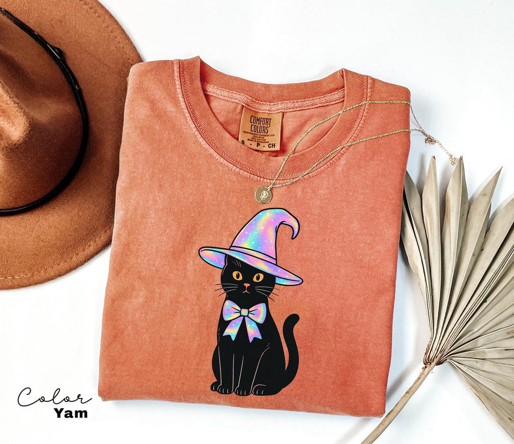Halloween Black Cat Comfort Colors Shirt, Cute Cat Lover Halloween Tee, Spooky Season Cat, Halloween Cute Women Outfit, Halloween Gift