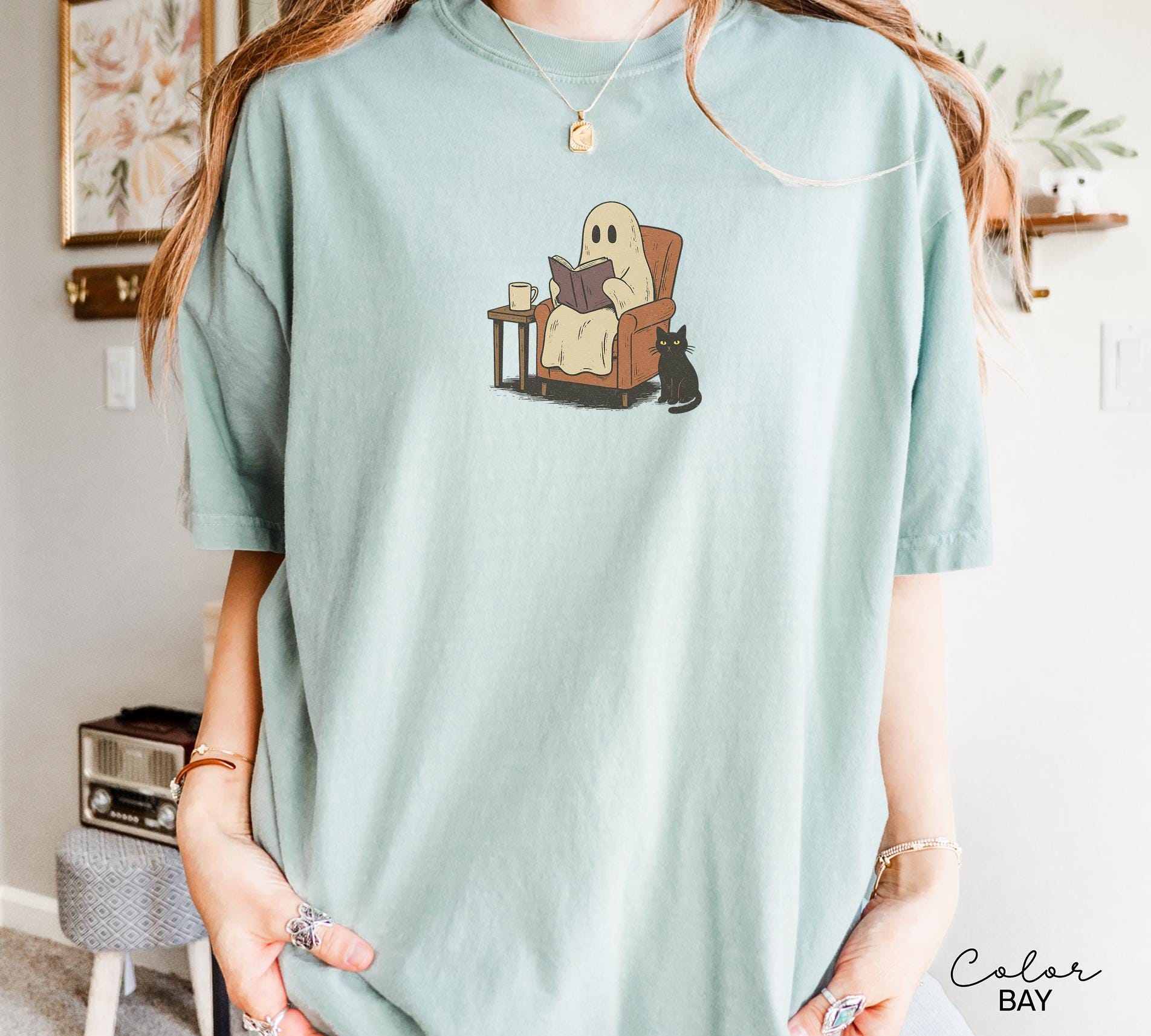 Halloween Ghost Reading Book Shirt, Comfort Colors Bookworm Shirt, Bookish Halloween Shirt, Halloween Reader Gift Shirt, Book Club Shirt
